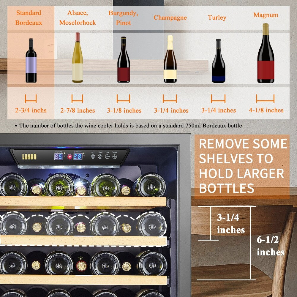 Refroidisseur à vin à compresseur double zone intégré Lanbo de 24 pouces, 44 bouteilles
