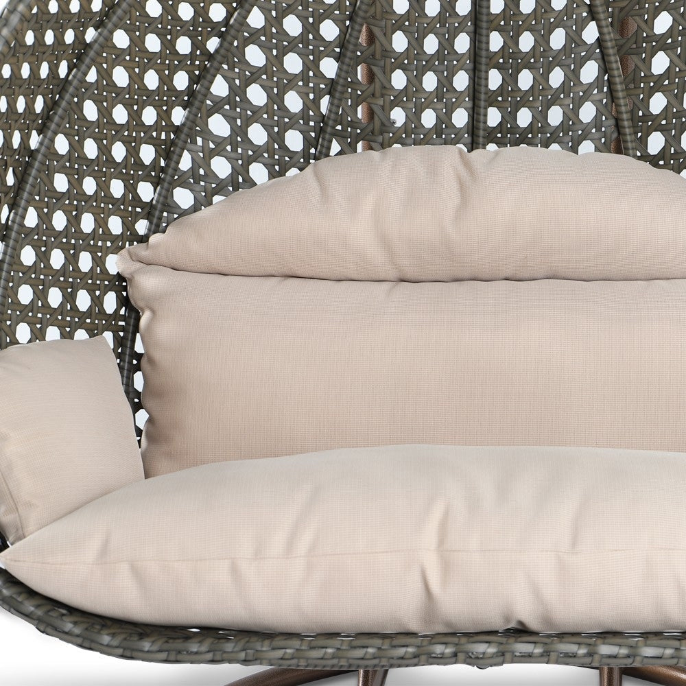 Fauteuil suspendu LeisureMod pour 2 personnes avec support - Chaise longue hamac en rotin et osier pour patio extérieur/intérieur avec coussins