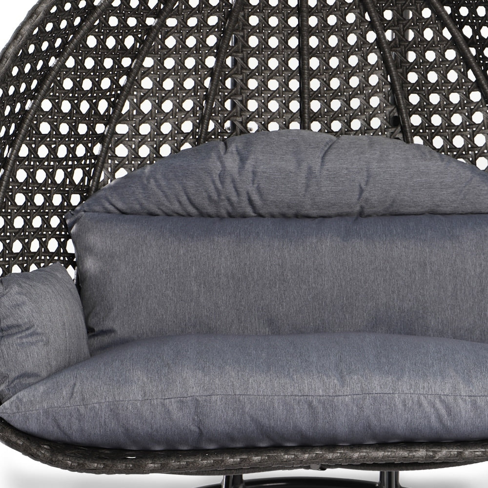 Fauteuil suspendu LeisureMod pour 2 personnes avec support - Chaise longue hamac en rotin et osier pour patio extérieur/intérieur avec coussins