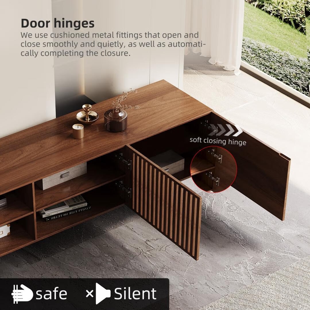 Meuble TV moderne du milieu du siècle avec 4 portes et rangements, compatible avec les téléviseurs jusqu'à 100 pouces, idéal pour le salon