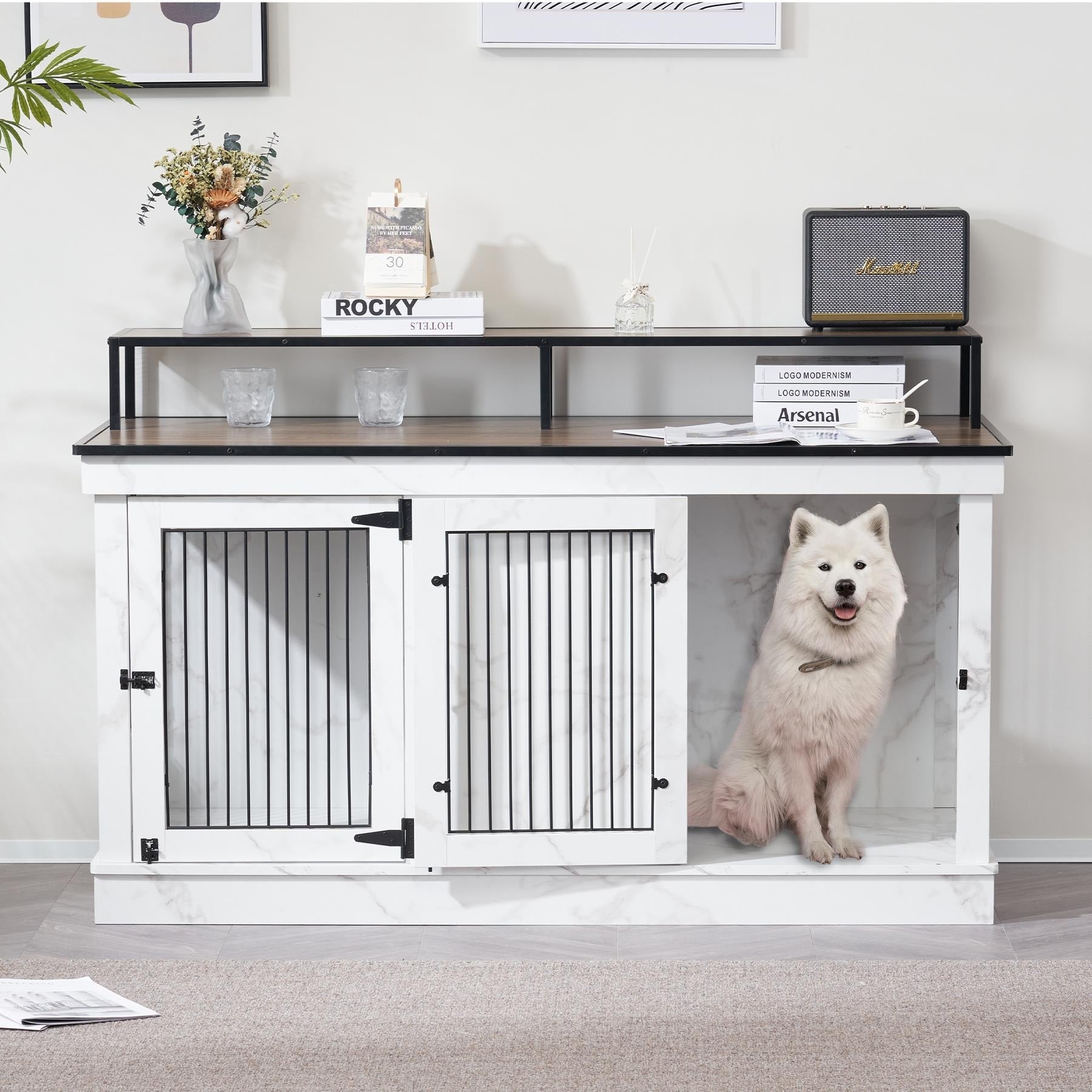 Meuble TV pour cage à chien Mcombo, grand format, niche en bois avec doubles portes, modèle 1861