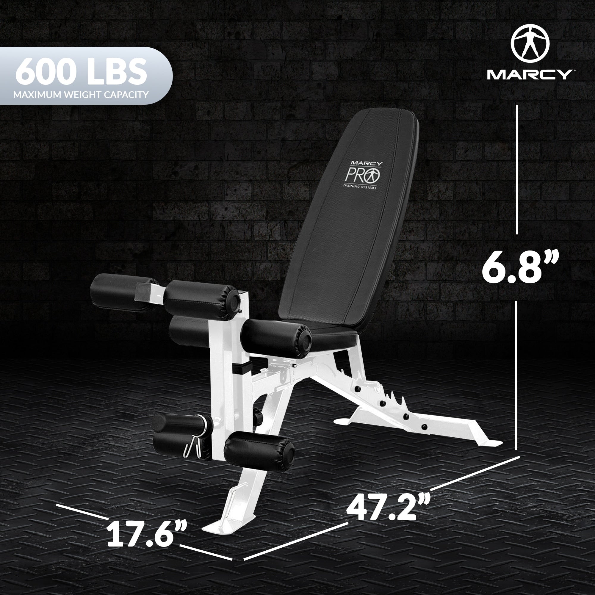 Banc de musculation réglable et polyvalent Marcy en acier avec revêtement en poudre, blanc - 65 x 23 x 46,5 pouces