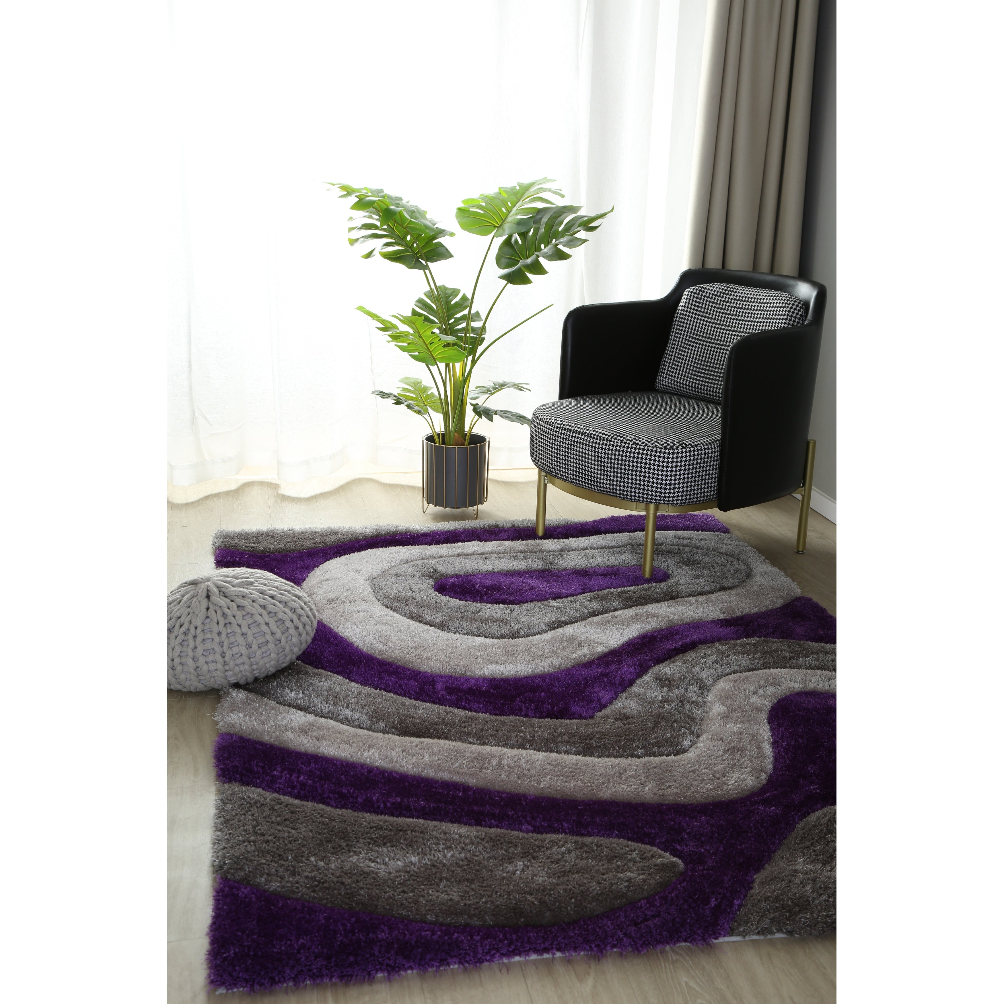 Tapis à poils longs Mateos au design abstrait