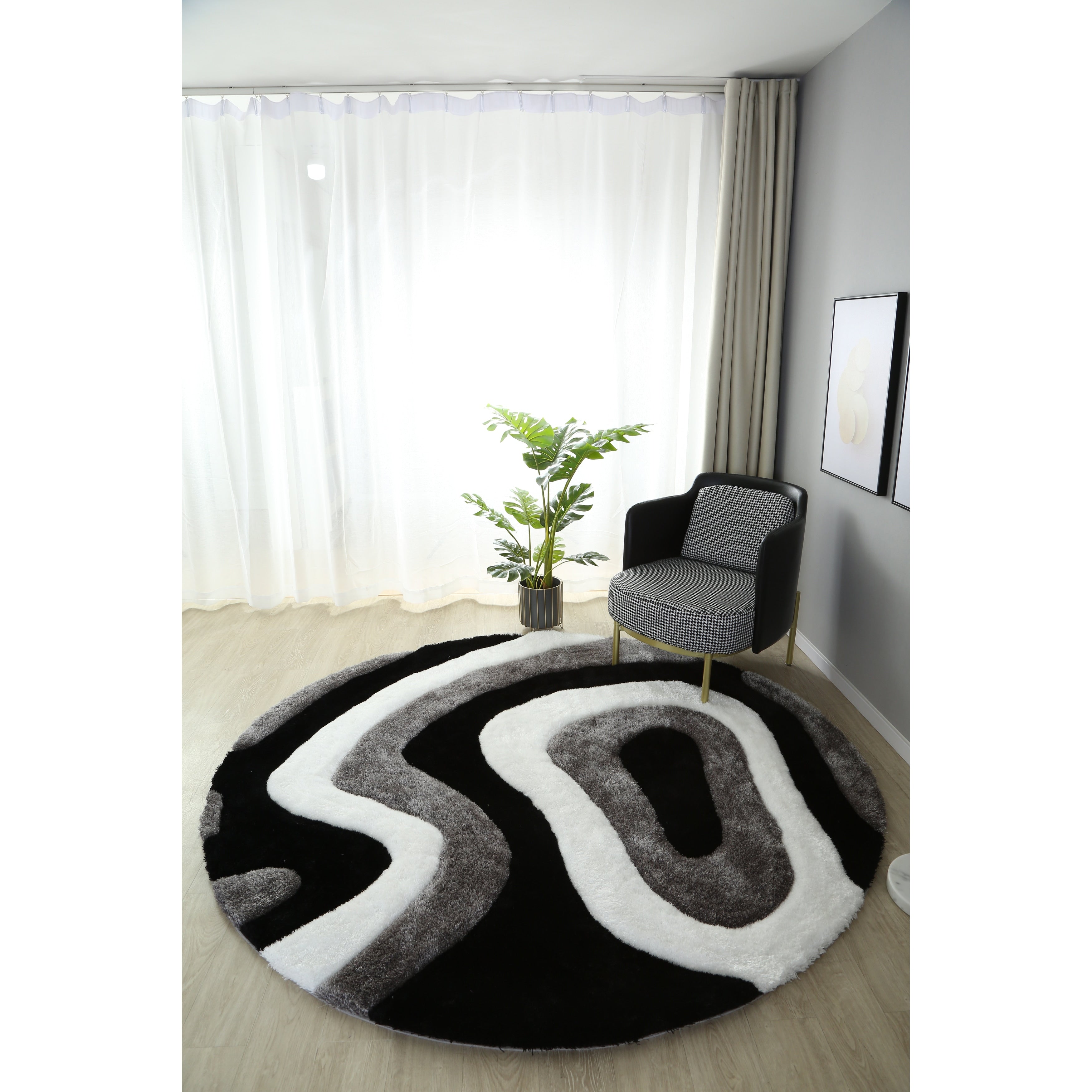 Tapis à poils longs Mateos au design abstrait