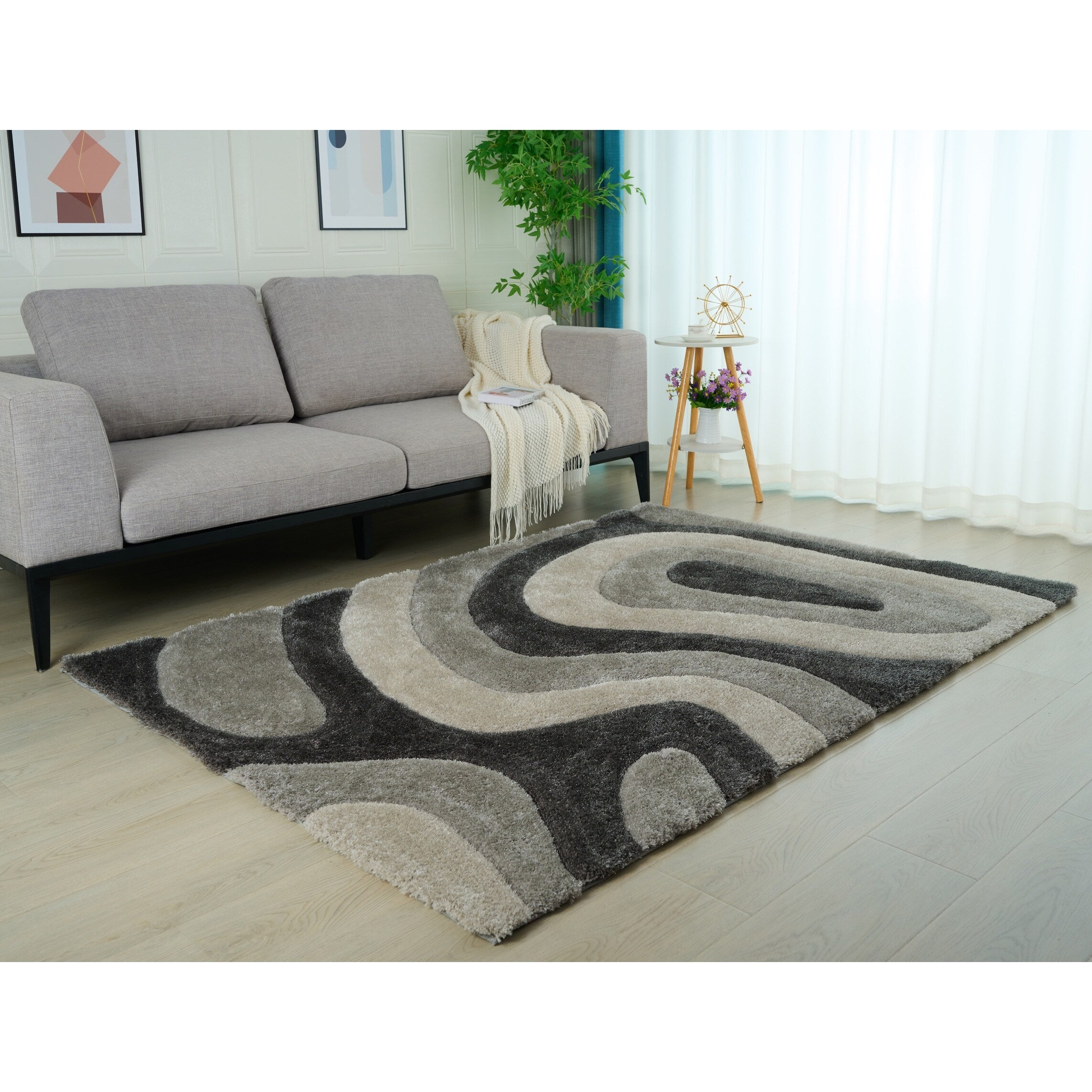 Tapis à poils longs Mateos au design abstrait