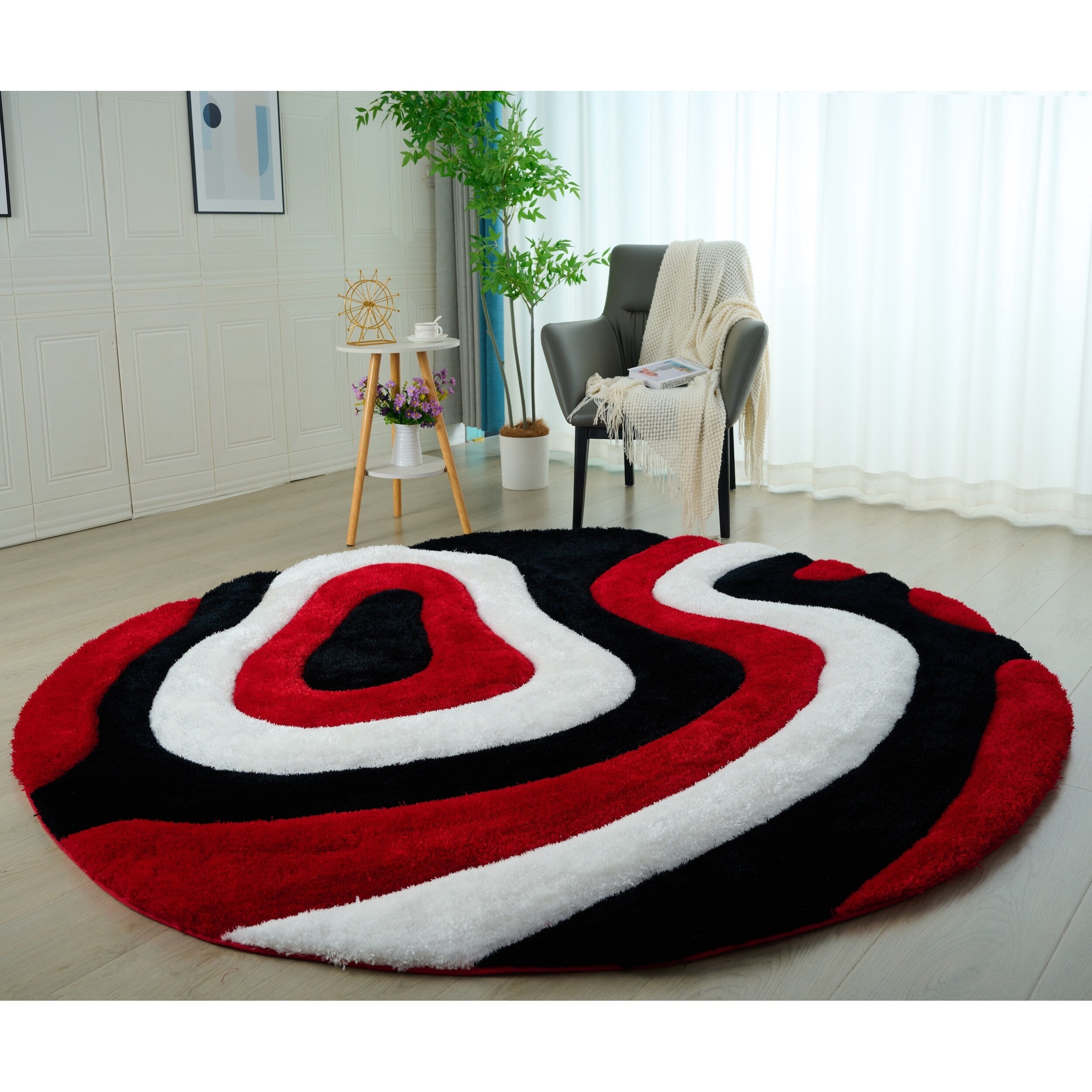 Tapis à poils longs Mateos au design abstrait