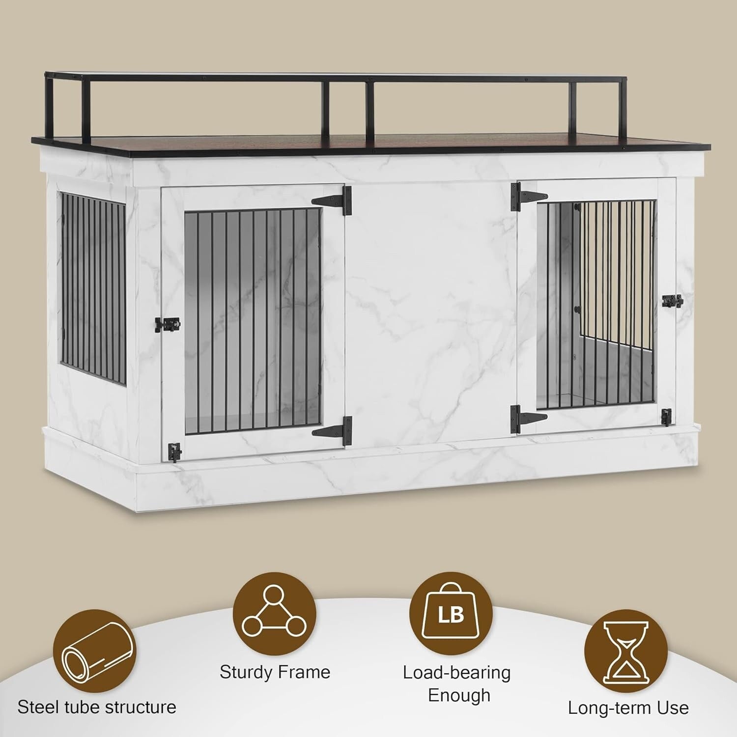 Meuble TV pour cage à chien Mcombo, grand format, niche en bois avec doubles portes, modèle 1861