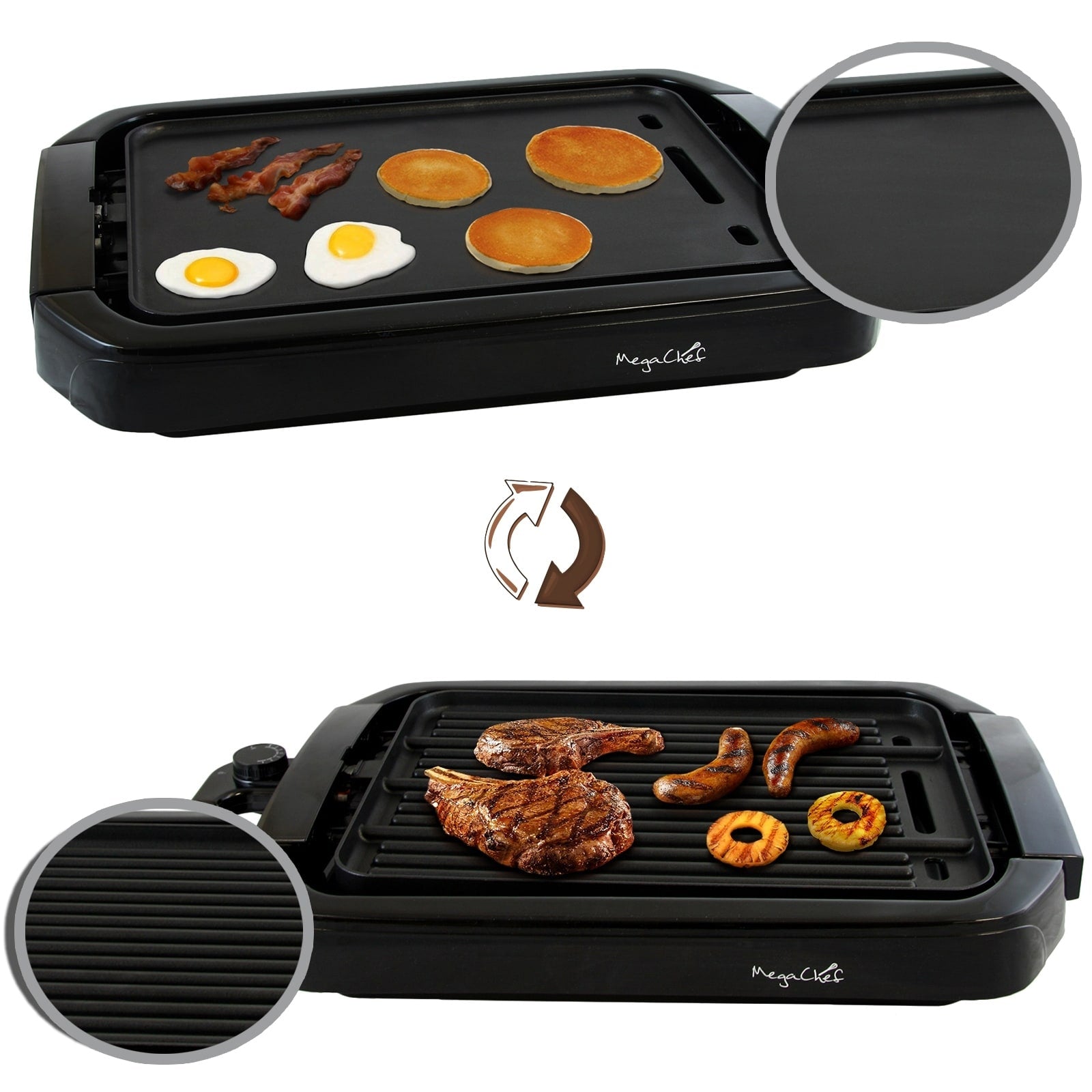 Gril/plaque de cuisson réversible à double usage MegaChef