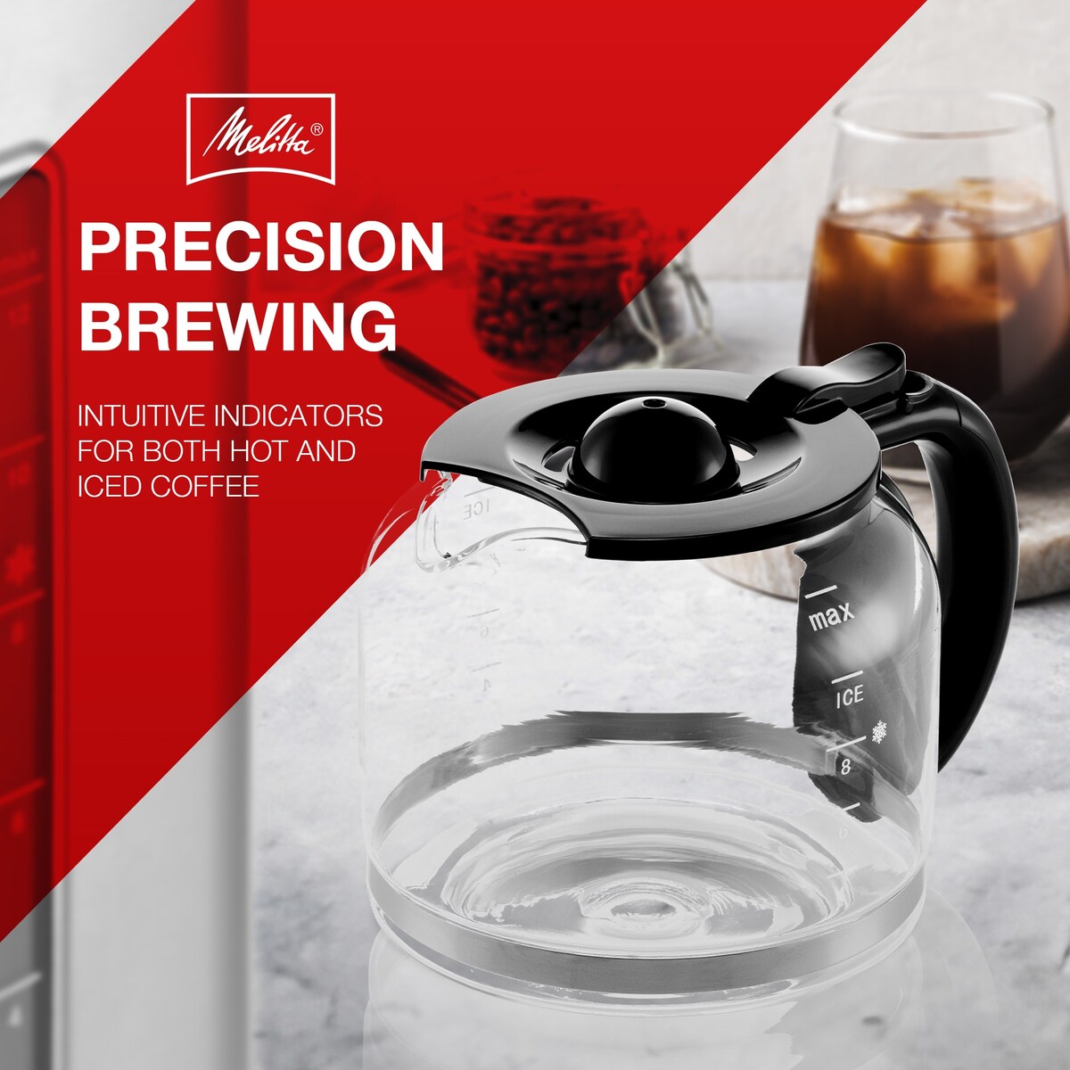 Cafetière filtre Melitta Aroma Tocco Plus 12 tasses, eau chaude et eau glacée, avec carafe en verre et écran tactile