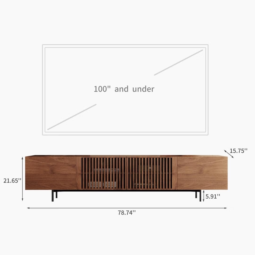 Meuble TV moderne du milieu du siècle avec 4 portes et rangements, compatible avec les téléviseurs jusqu'à 100 pouces, idéal pour le salon