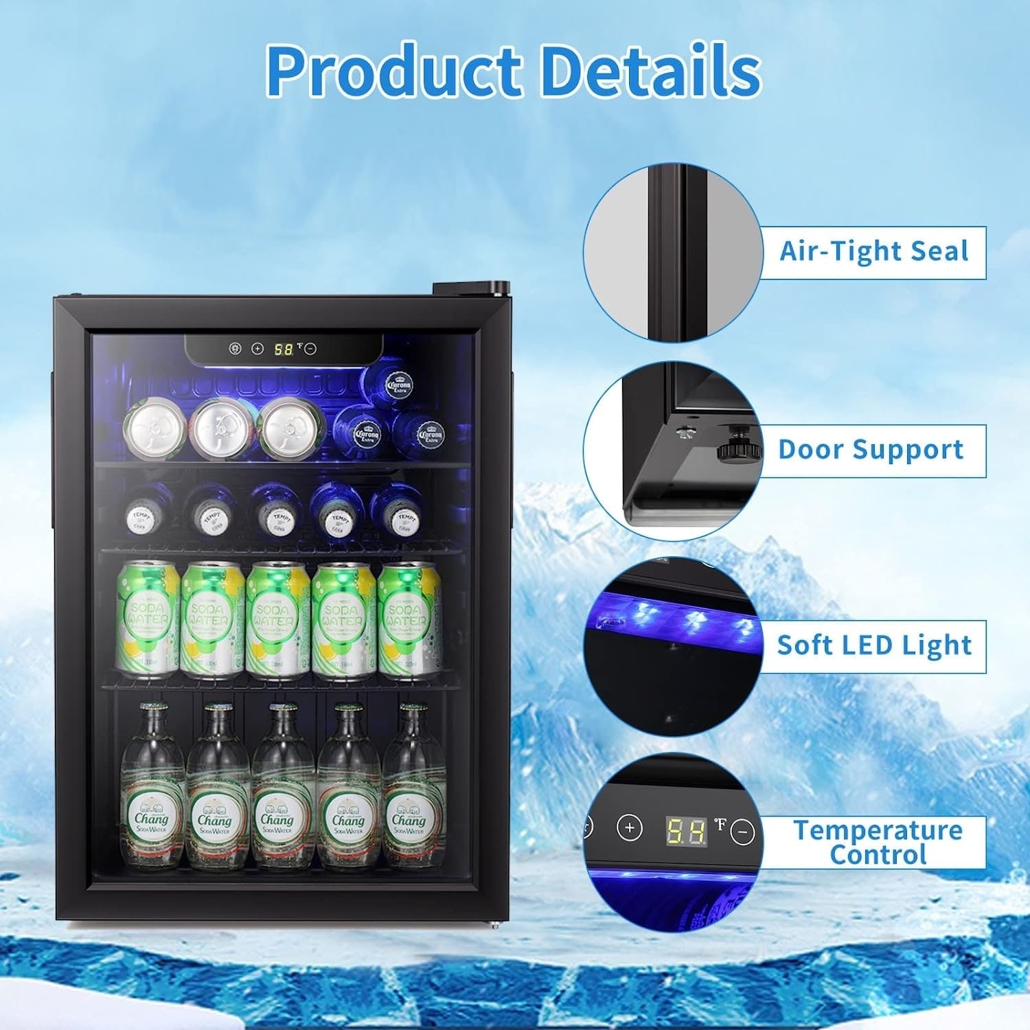 Mini-réfrigérateur - Réfrigérateur à boissons pour 100 canettes, refroidisseur à vin, porte avant en verre transparent, petit écran tactile pour boissons - 2,6 pi3