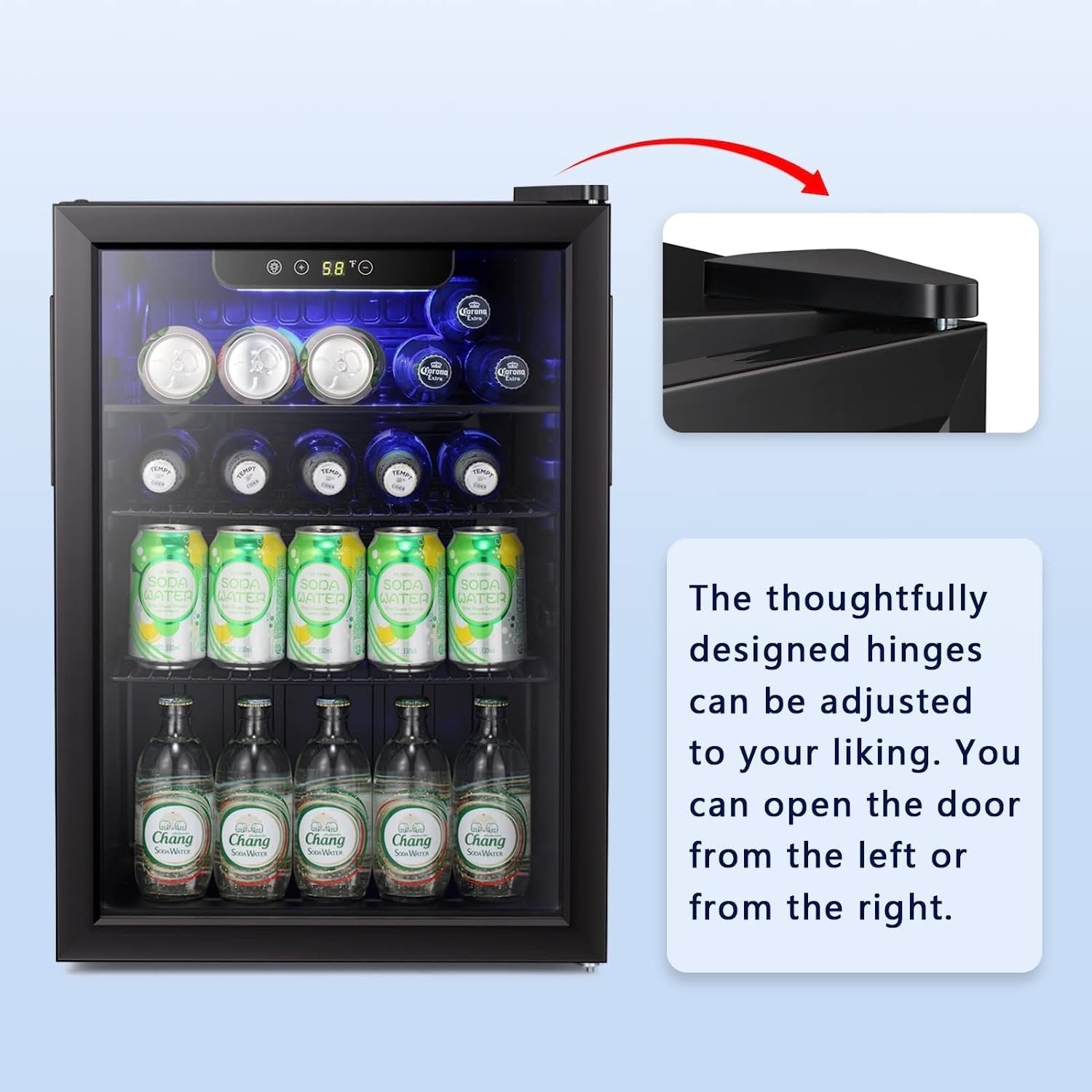 Mini-réfrigérateur - Réfrigérateur à boissons pour 100 canettes, refroidisseur à vin, porte avant en verre transparent, petit écran tactile pour boissons - 2,6 pi3