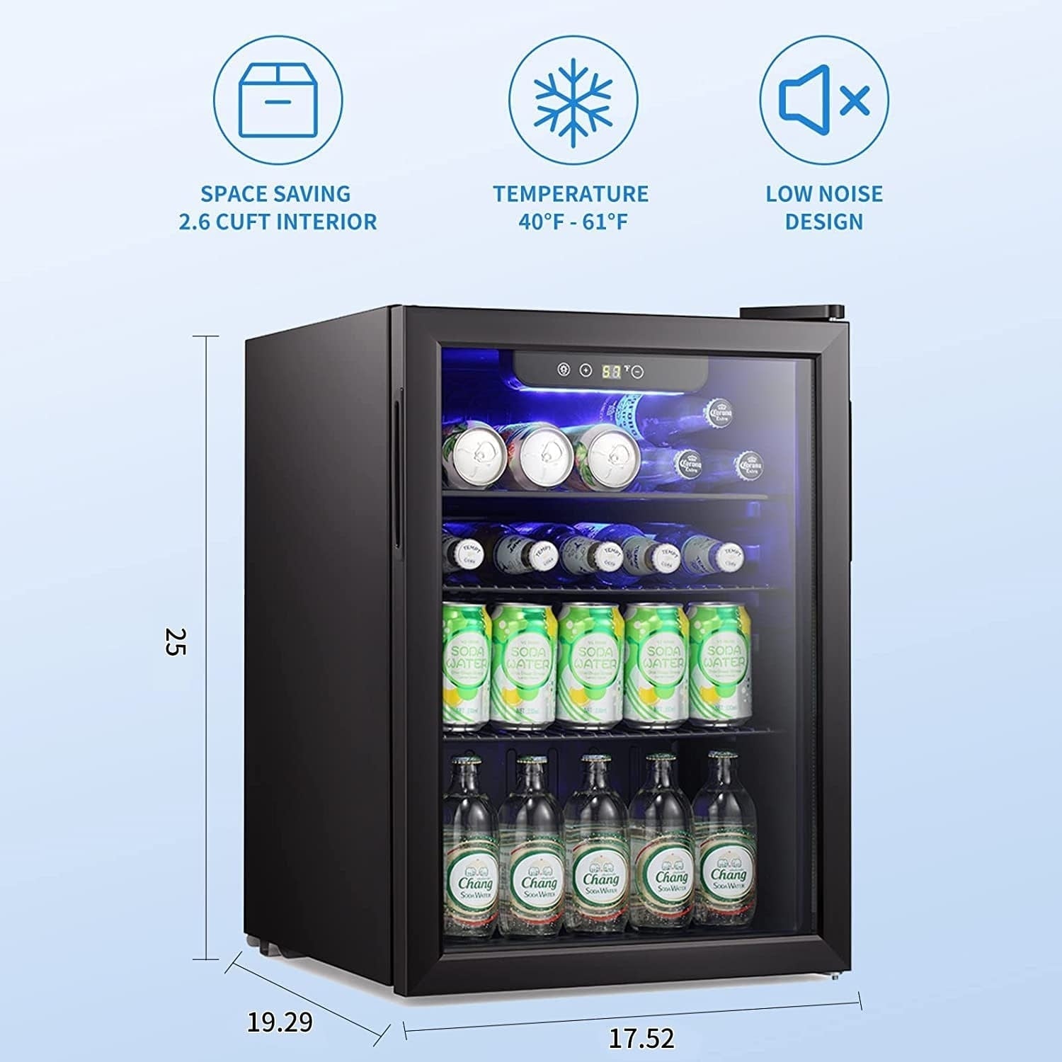 Mini-réfrigérateur - Réfrigérateur à boissons pour 100 canettes, refroidisseur à vin, porte avant en verre transparent, petit écran tactile pour boissons - 2,6 pi3