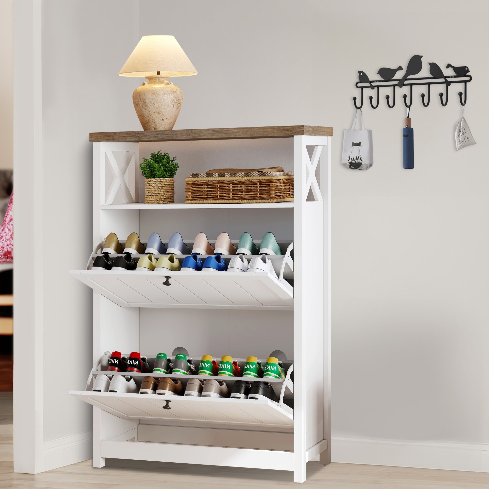 Meuble de rangement à chaussures Moasis avec 2 compartiments pour entrée et couloir