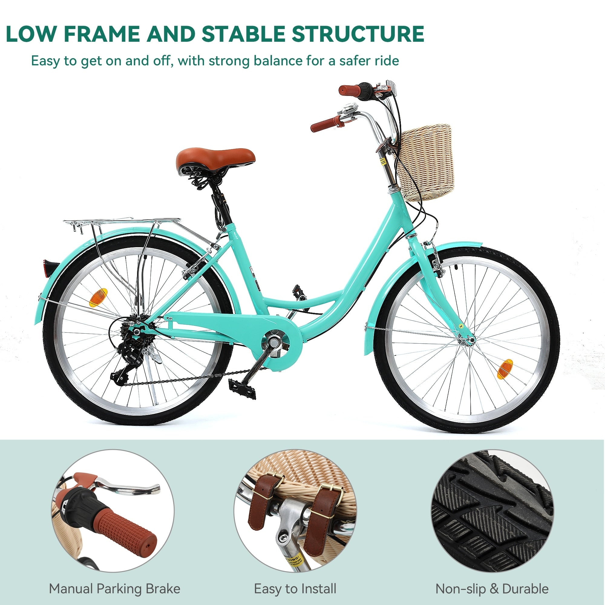 Vélo de croisière Moasis24/26 à 7 vitesses, vélo à cadre réglable, vélo de trajet