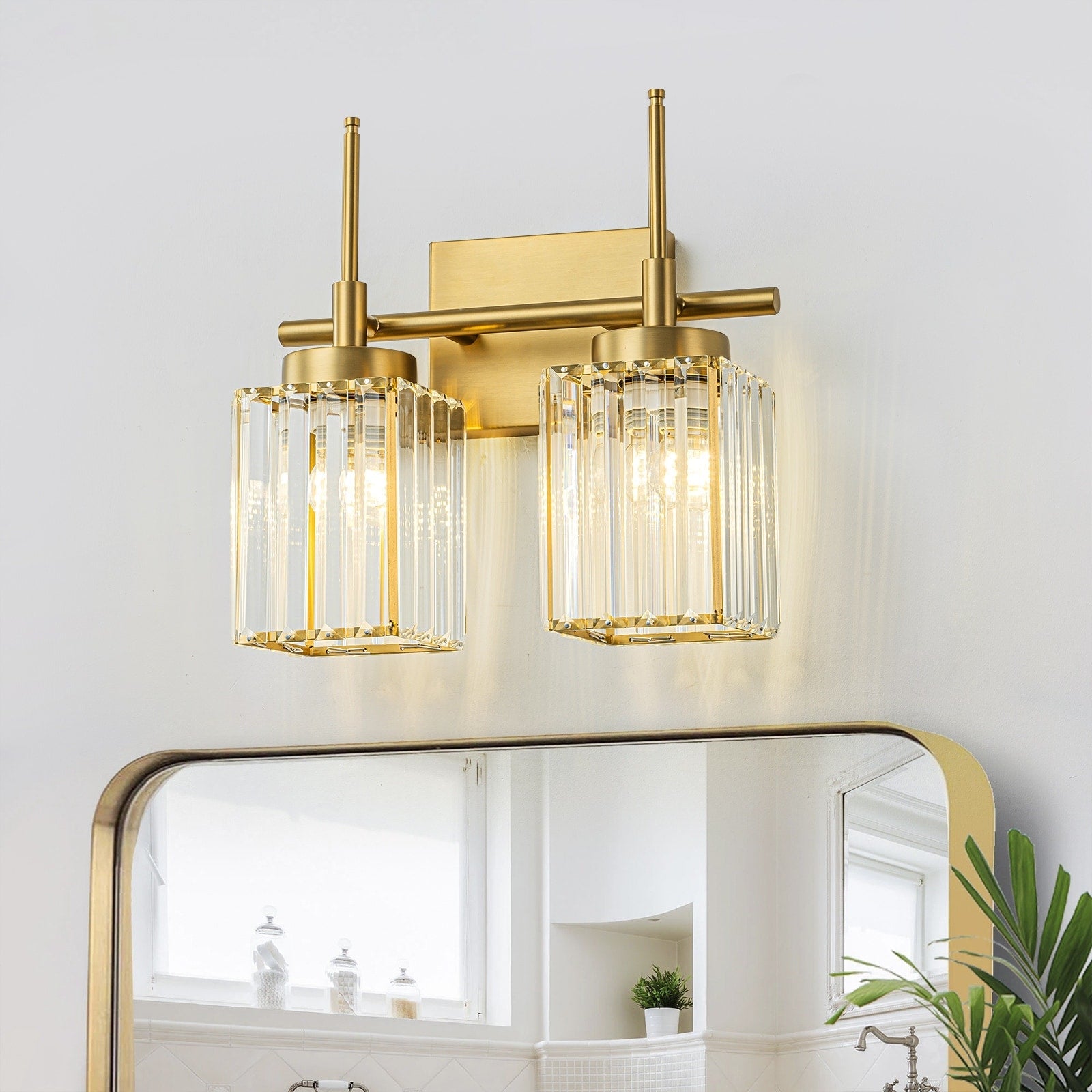 Applique murale moderne dorée à intensité variable, style cylindre glamour pour salle de bain, en cristal, pour meuble-lavabo