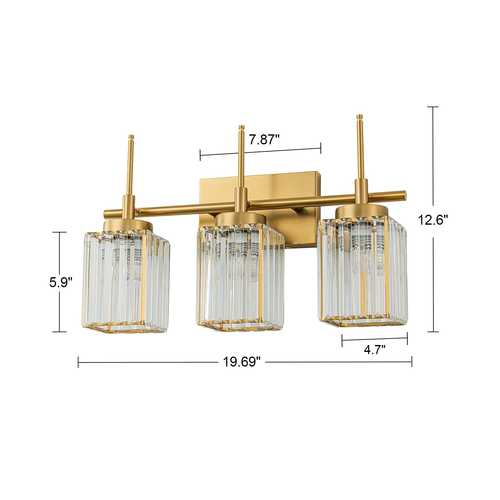 Applique murale moderne dorée à intensité variable, style cylindre glamour pour salle de bain, en cristal, pour meuble-lavabo