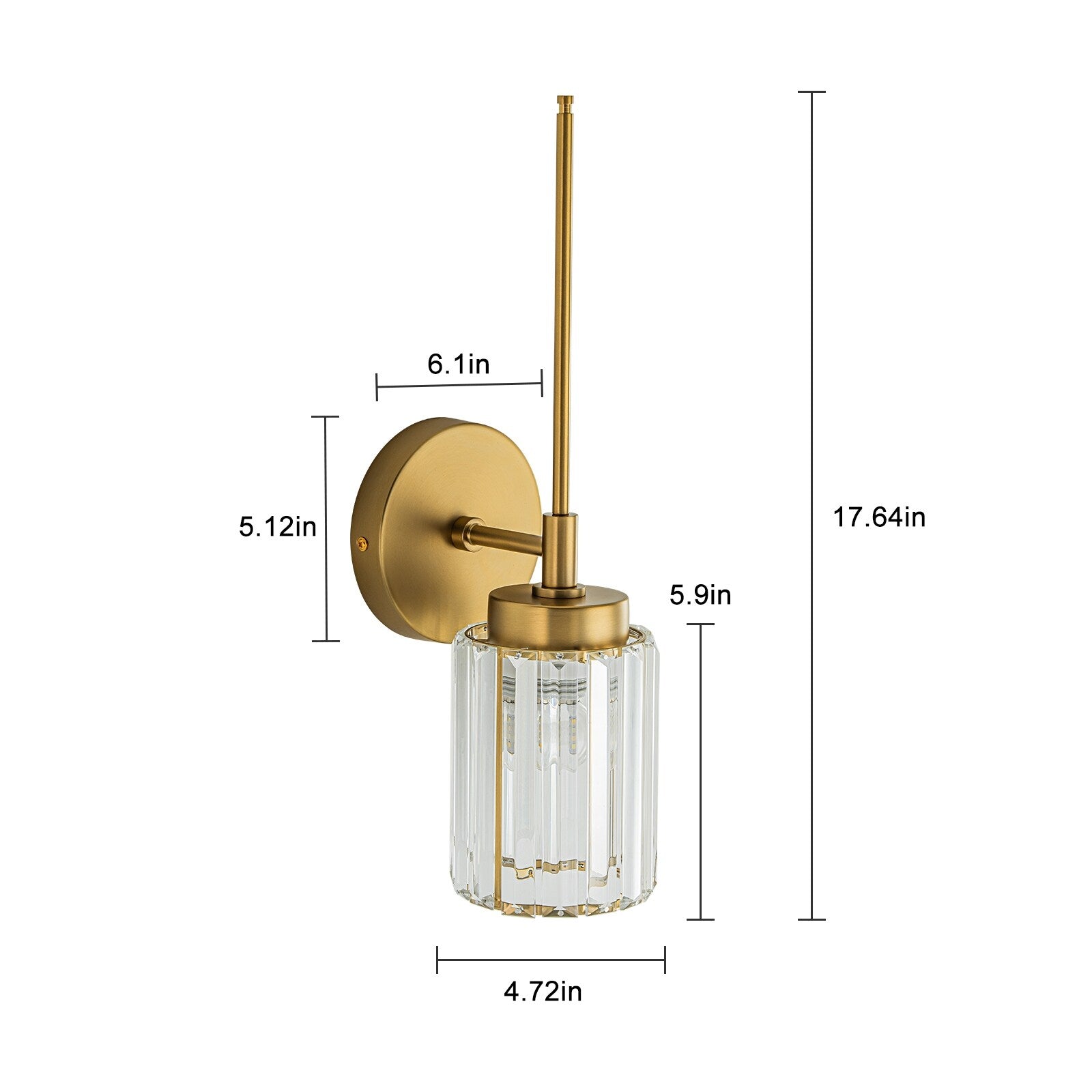 Applique murale moderne dorée à intensité variable, style cylindre glamour pour salle de bain, en cristal, pour meuble-lavabo