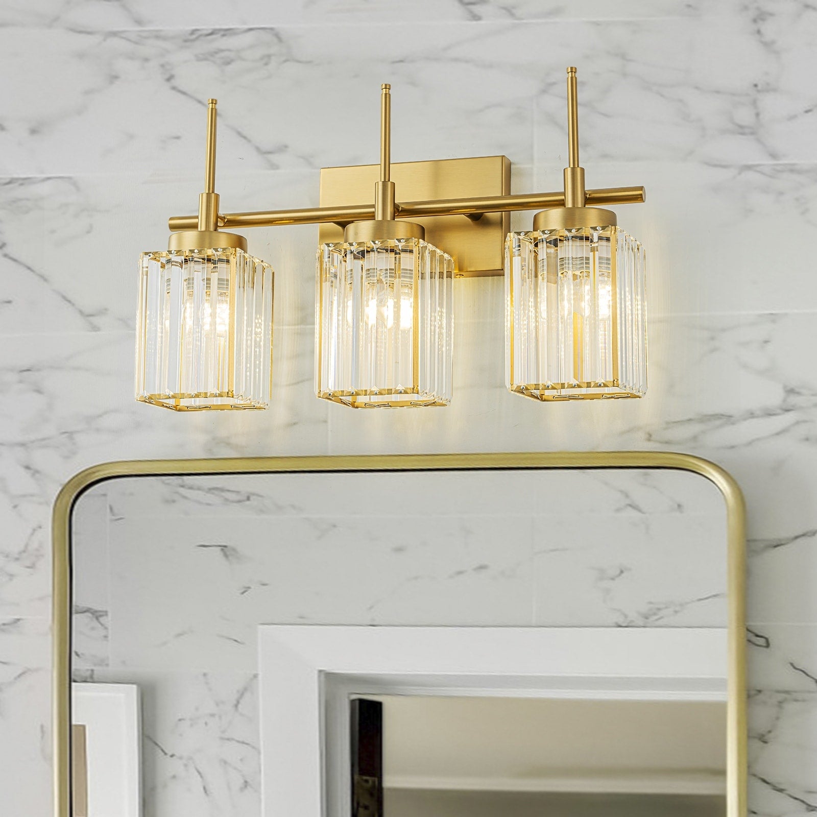 Applique murale moderne dorée à intensité variable, style cylindre glamour pour salle de bain, en cristal, pour meuble-lavabo