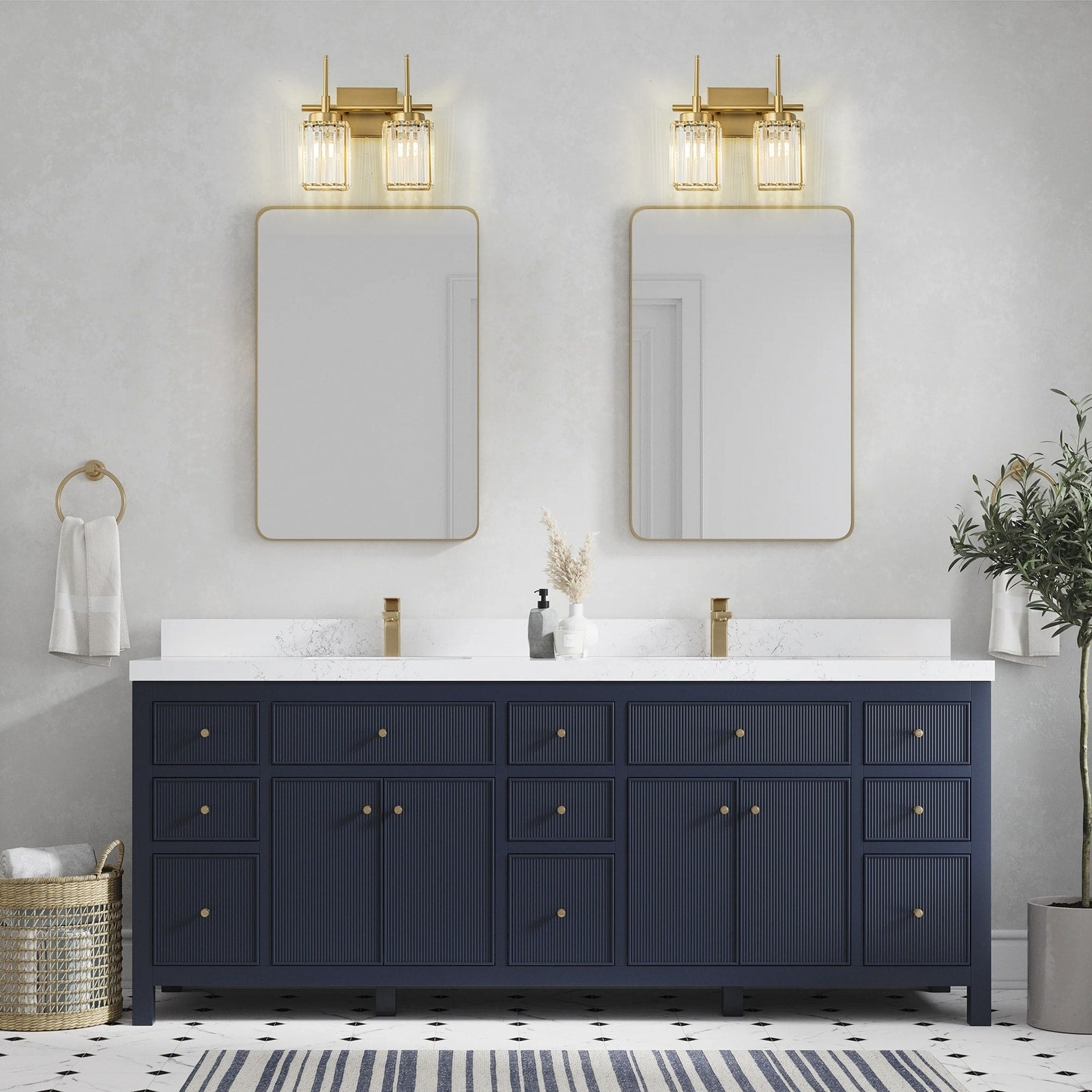 Applique murale moderne dorée à intensité variable, style cylindre glamour pour salle de bain, en cristal, pour meuble-lavabo