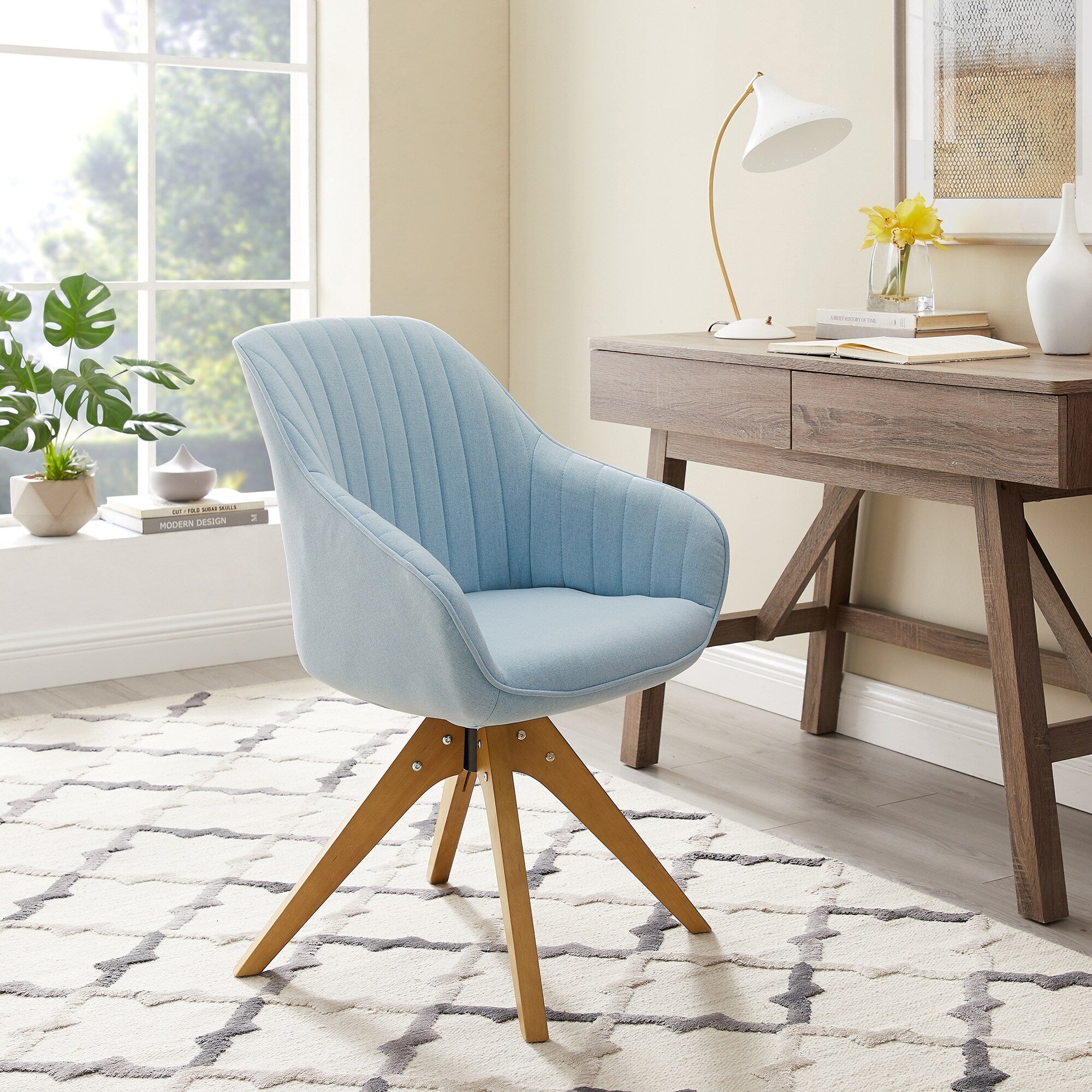 Fauteuil d'appoint pivotant Art Leon pour bureau moderne avec pieds en bois