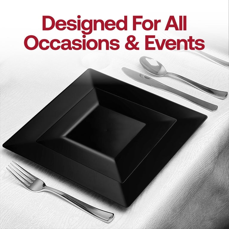 Modern Solid Square Disposable Plastic Plate Packs - Party Supplies