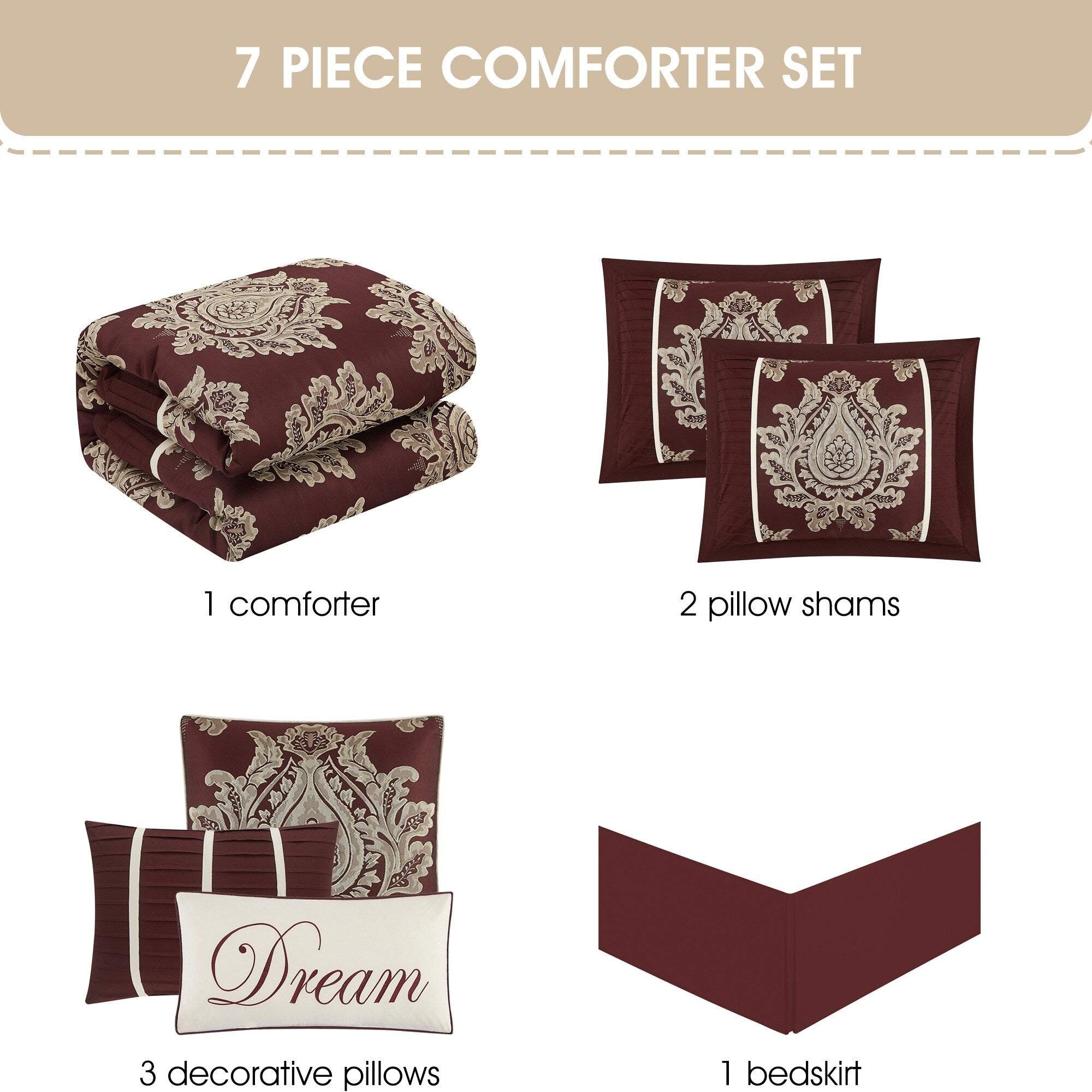 Ensemble de couette traditionnelle damassée Nanshing Tiana 7 pièces