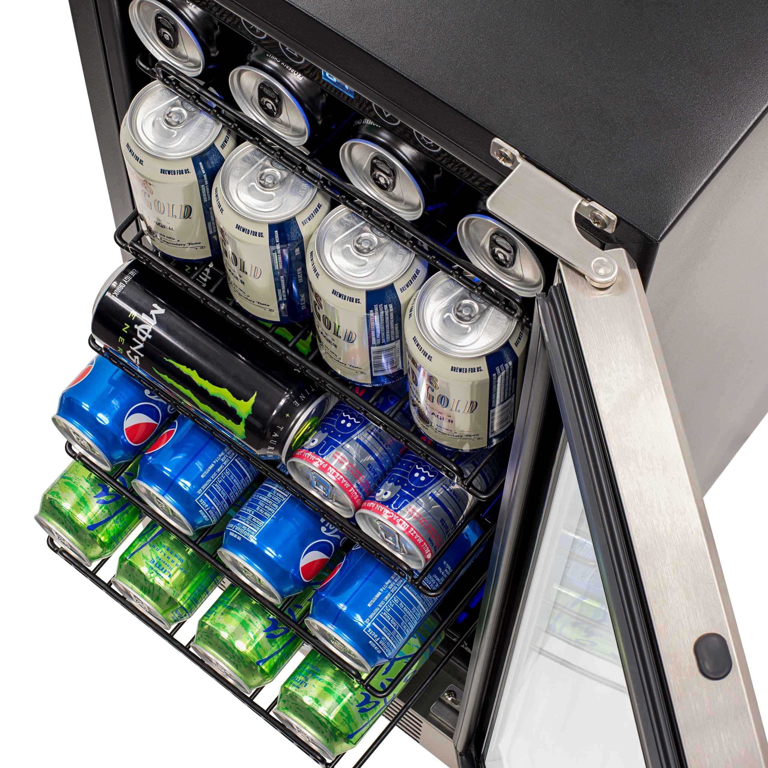 Réfrigérateur à boissons encastré Newair de 15 po, 96 canettes, en acier inoxydable, avec commandes de température et étagères réglables