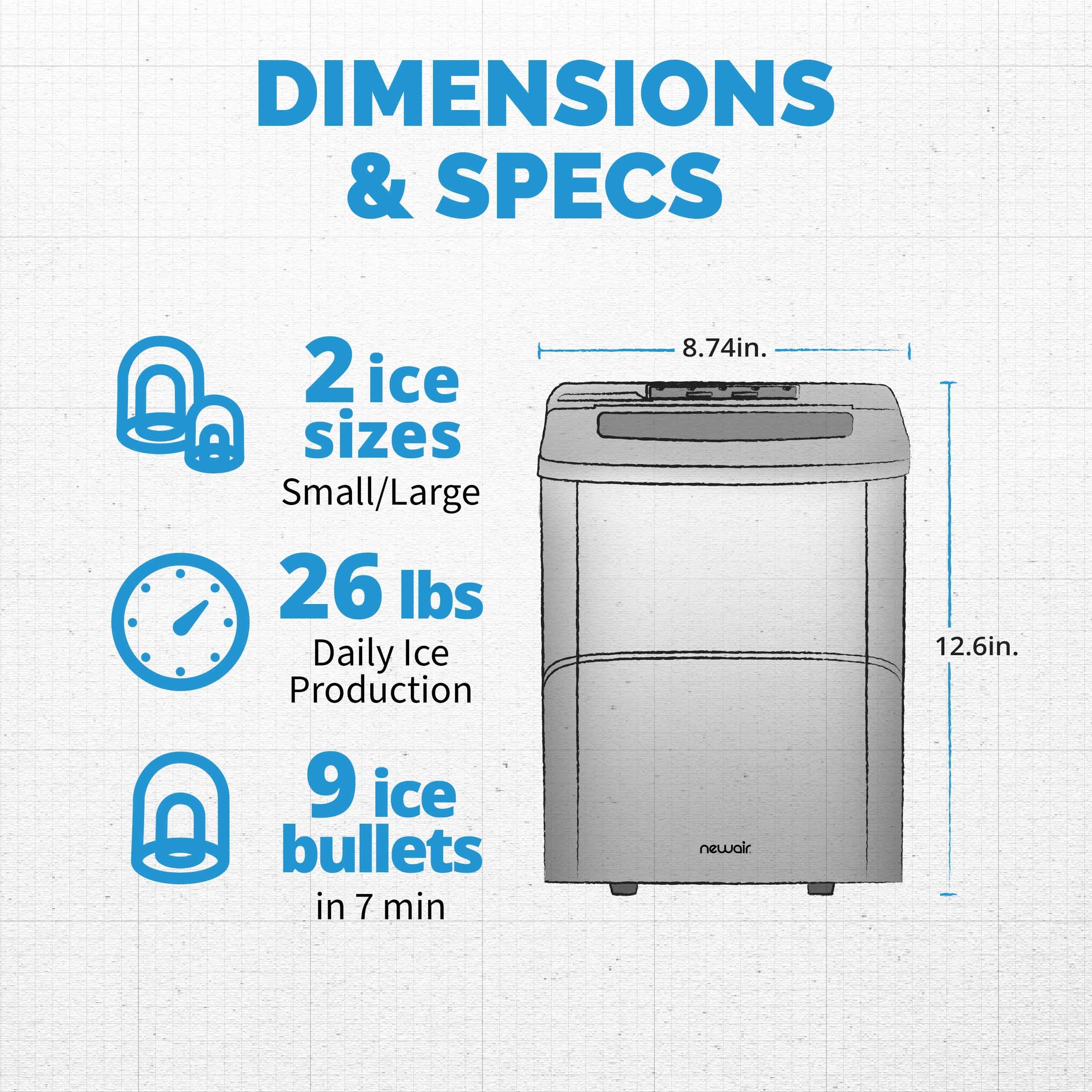 Machine à glaçons de comptoir Newair 11,8 kg, portable et légère, commande intuitive, glaçons de grande ou petite taille, pièces sans BPA