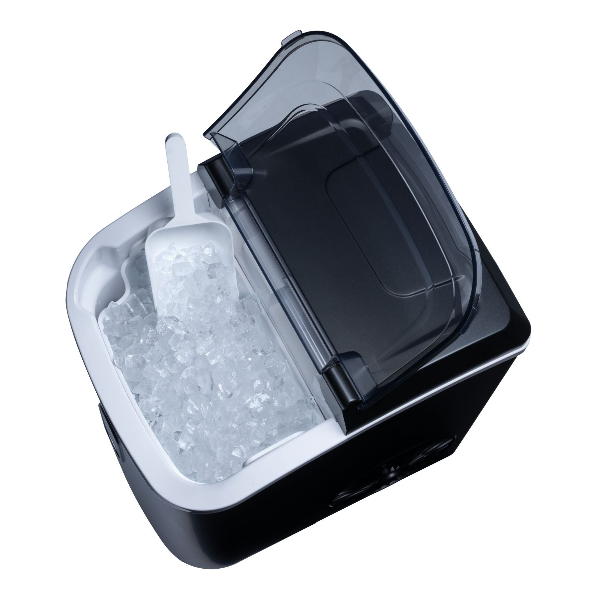 Machine à glaçons Newair de 11,8 kg (26 lb) pour comptoir, noir mat, avec fenêtre de visualisation de la glace, bouton autonettoyant et bec verseur facile à utiliser.