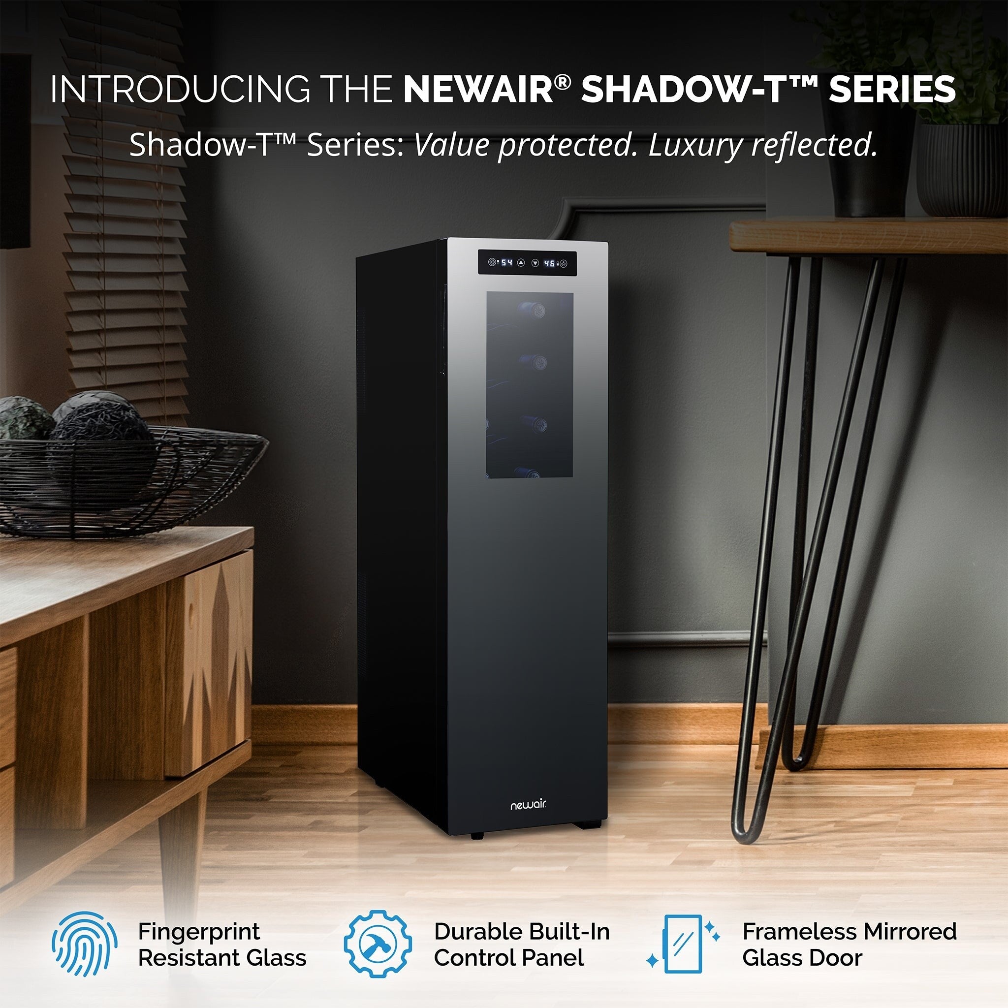Réfrigérateur à vin Newair Shadow-T Series, 18 bouteilles, double zone de température, autonome, thermoélectrique, commande numérique