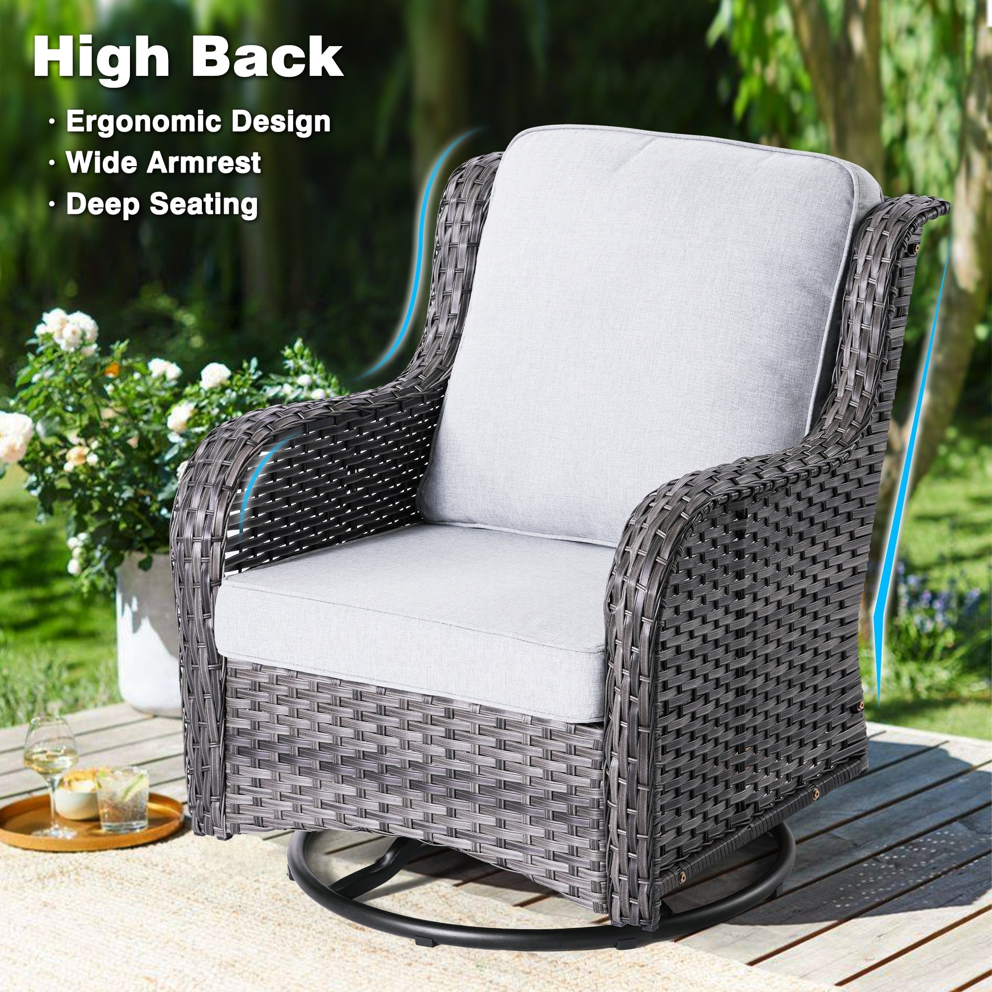 Ensemble de 8 chaises pivotantes en osier pour patio OVIOS