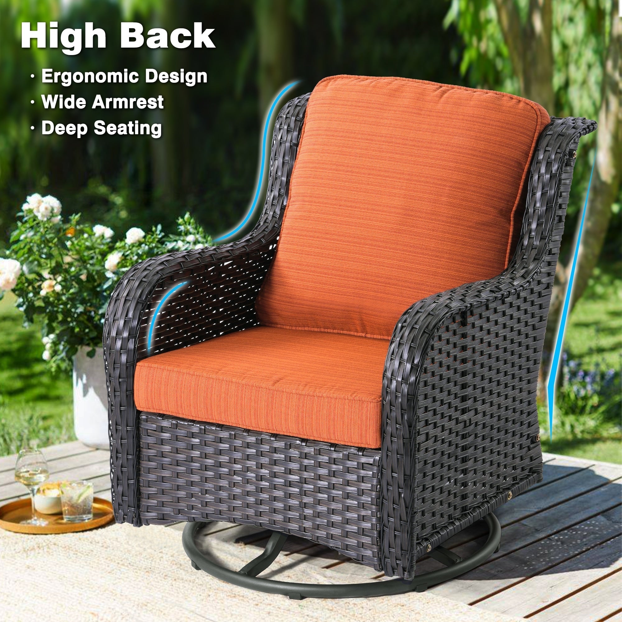 Ensemble de 8 chaises pivotantes en osier pour patio OVIOS