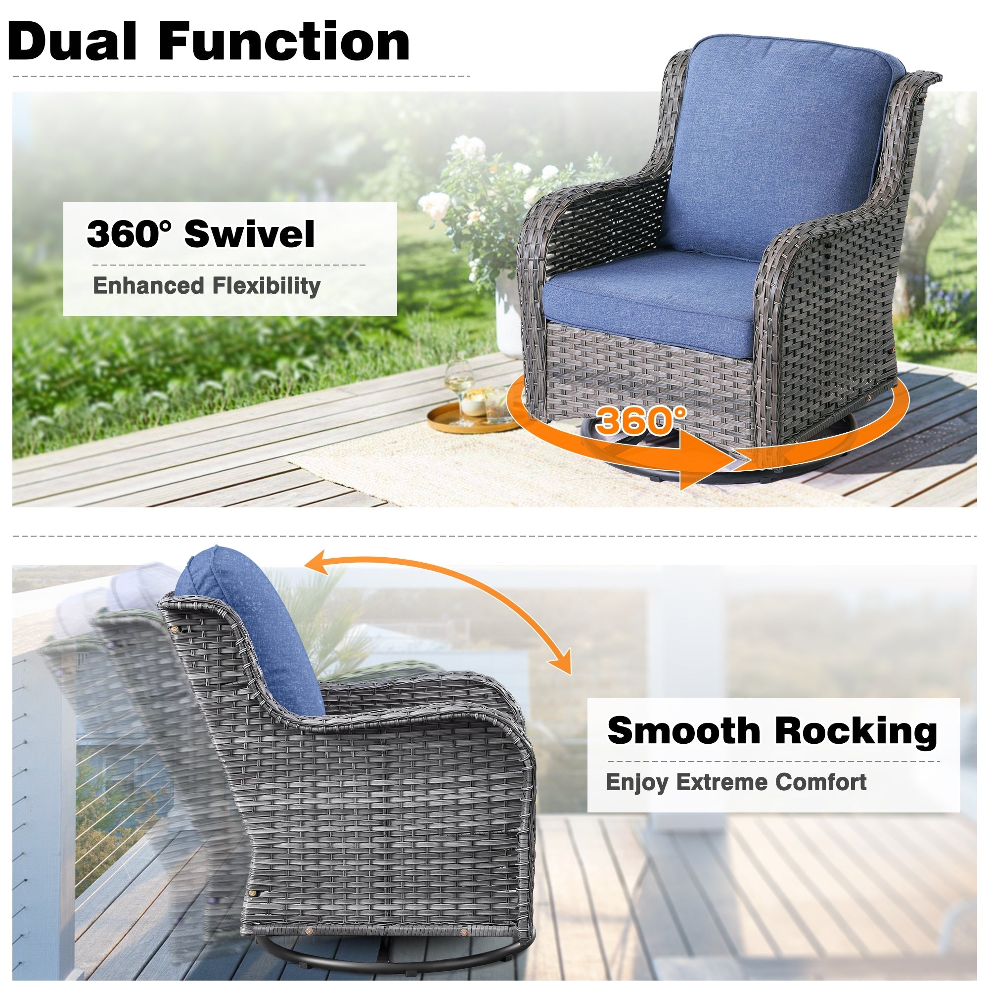 Ensemble de 8 chaises pivotantes en osier pour patio OVIOS