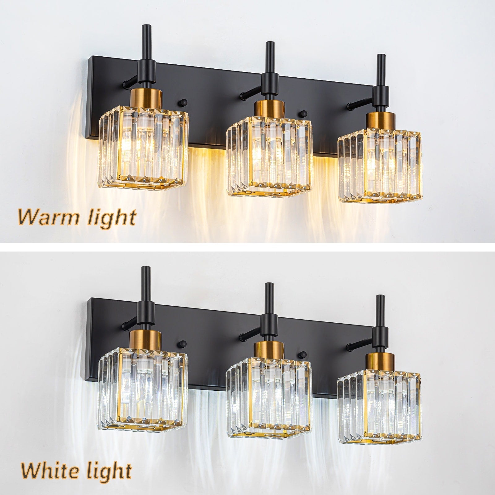 Luminaires de salle de bain en cristal à intensité variable Ora Modern sur miroir Glam Vanity Lights