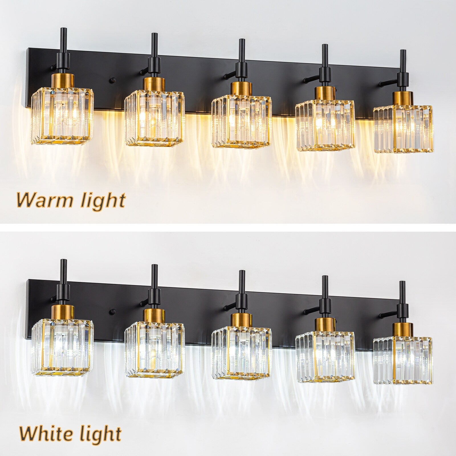 Luminaires de salle de bain en cristal à intensité variable Ora Modern sur miroir Glam Vanity Lights