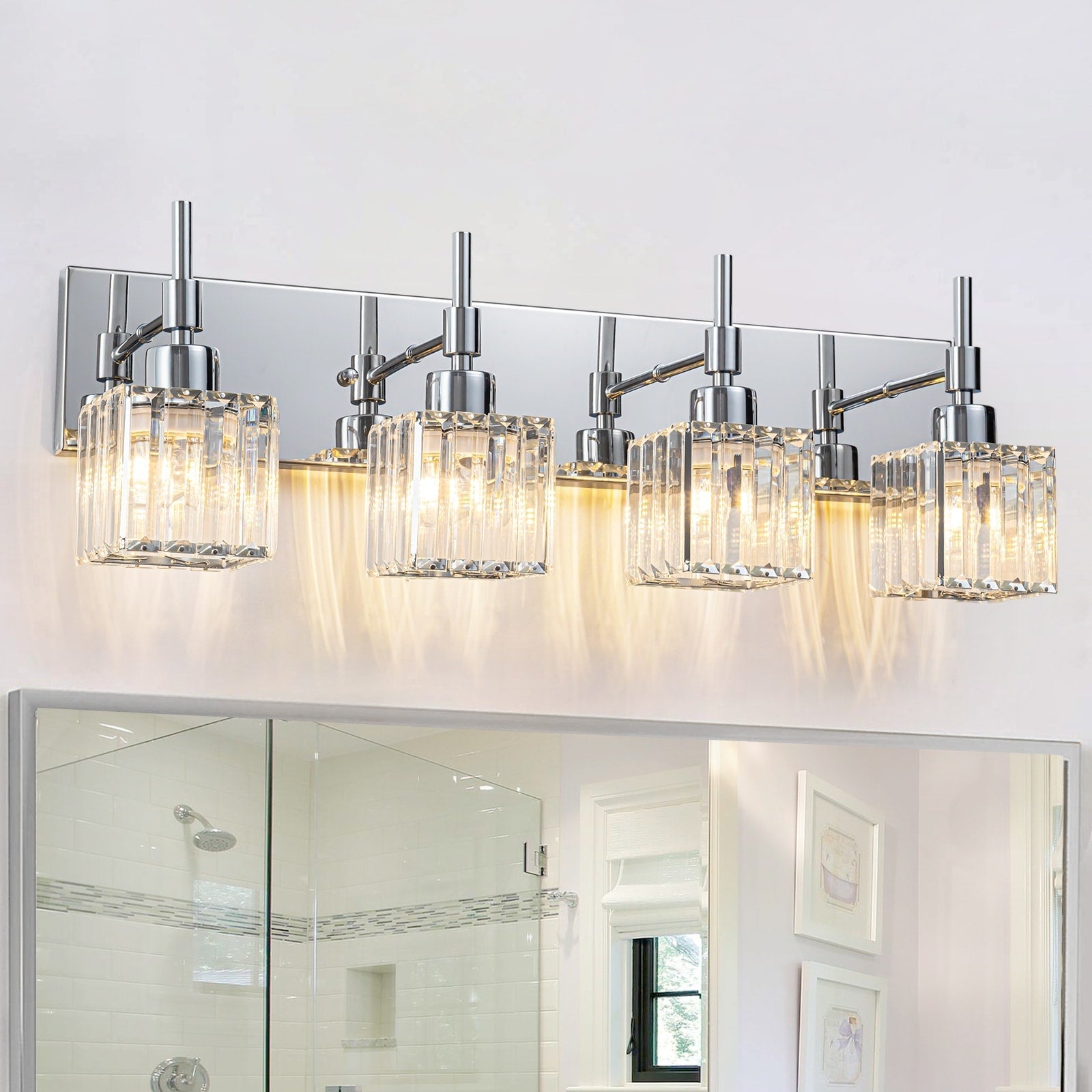Luminaires de salle de bain en cristal à intensité variable Ora Modern sur miroir Glam Vanity Lights