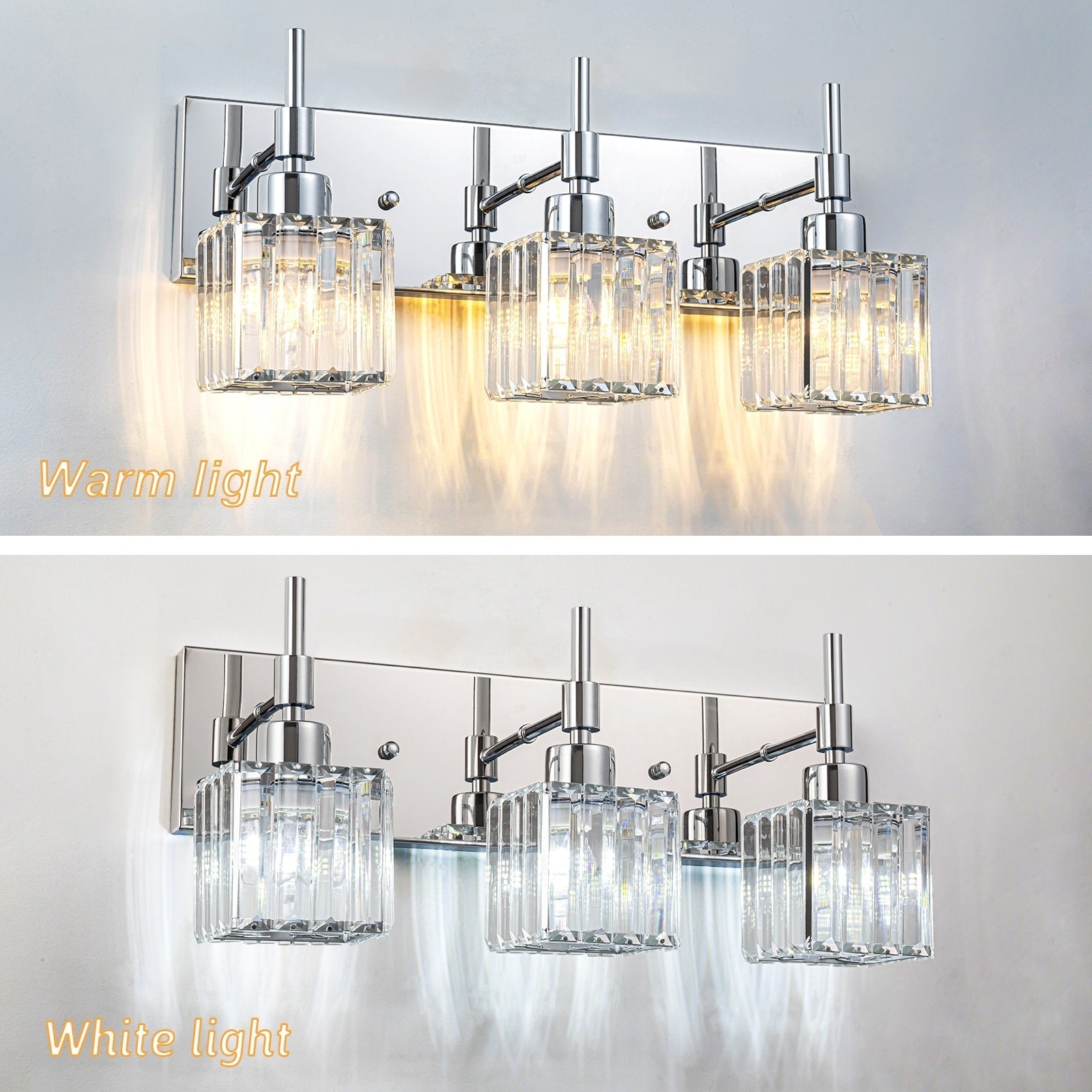 Luminaires de salle de bain en cristal à intensité variable Ora Modern sur miroir Glam Vanity Lights