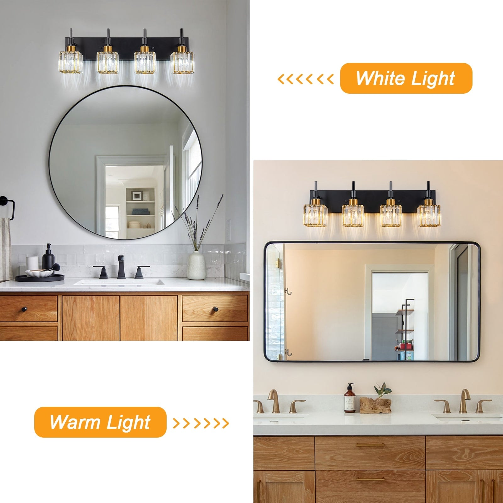 Luminaires de salle de bain en cristal à intensité variable Ora Modern sur miroir Glam Vanity Lights