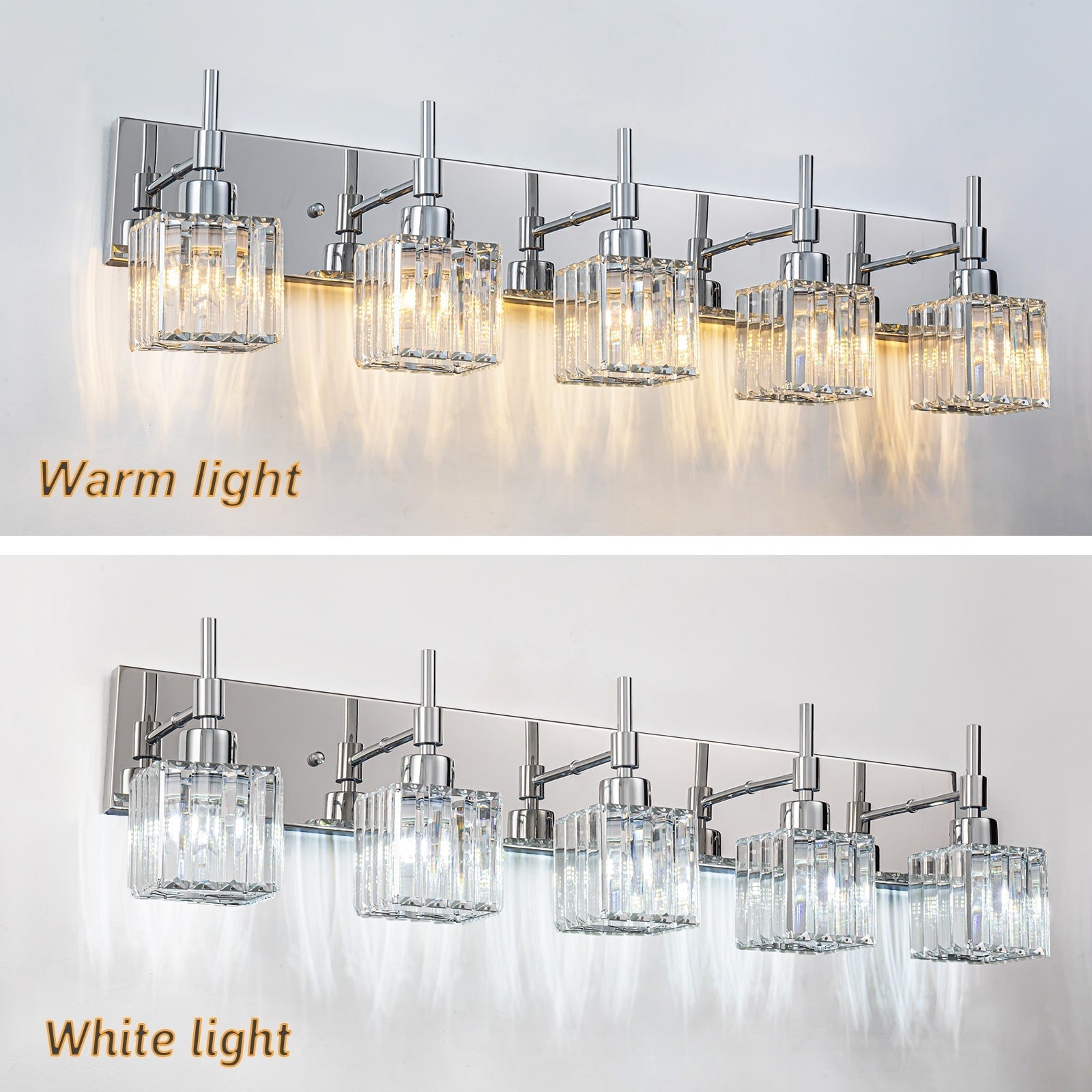 Luminaires de salle de bain en cristal à intensité variable Ora Modern sur miroir Glam Vanity Lights