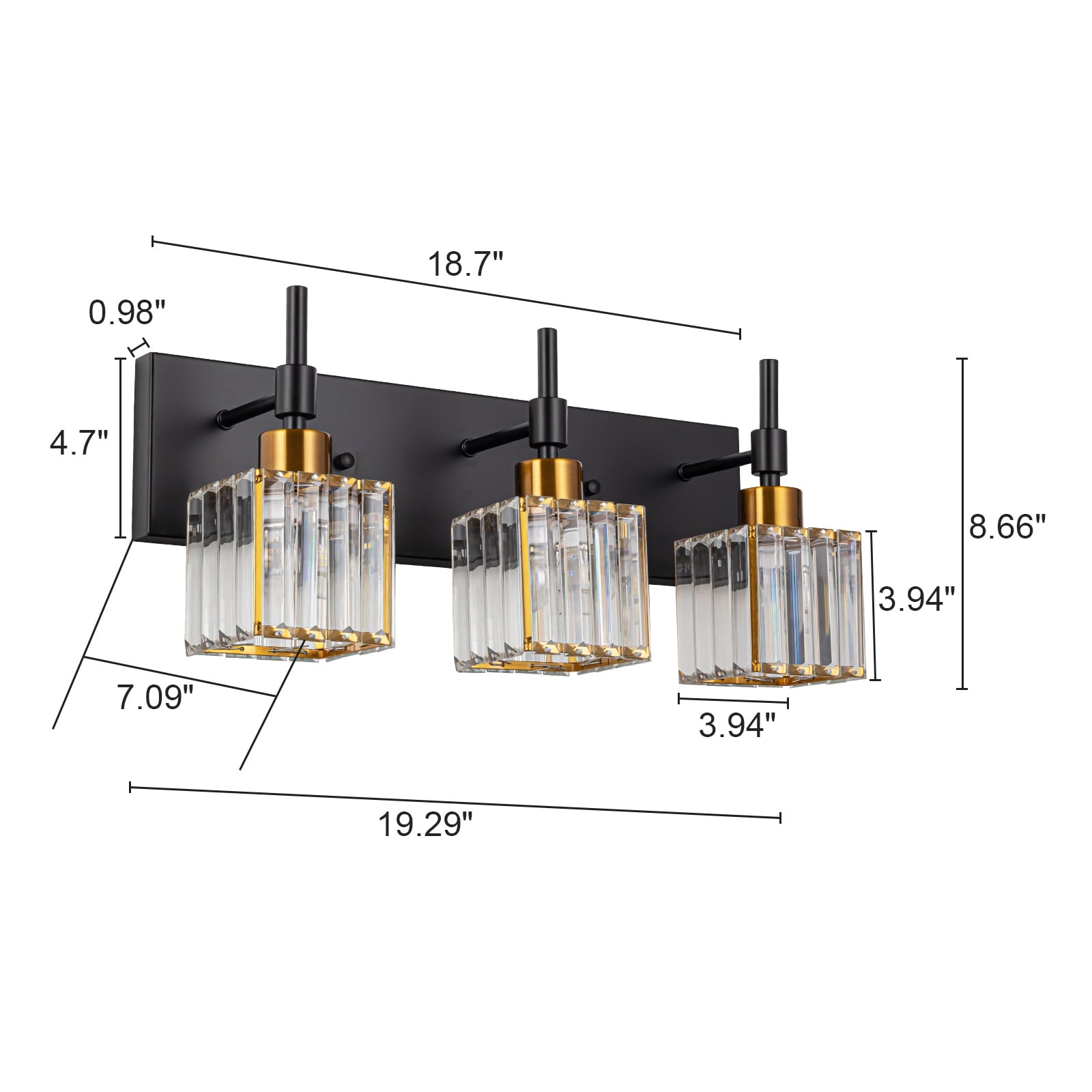 Luminaires de salle de bain en cristal à intensité variable Ora Modern sur miroir Glam Vanity Lights