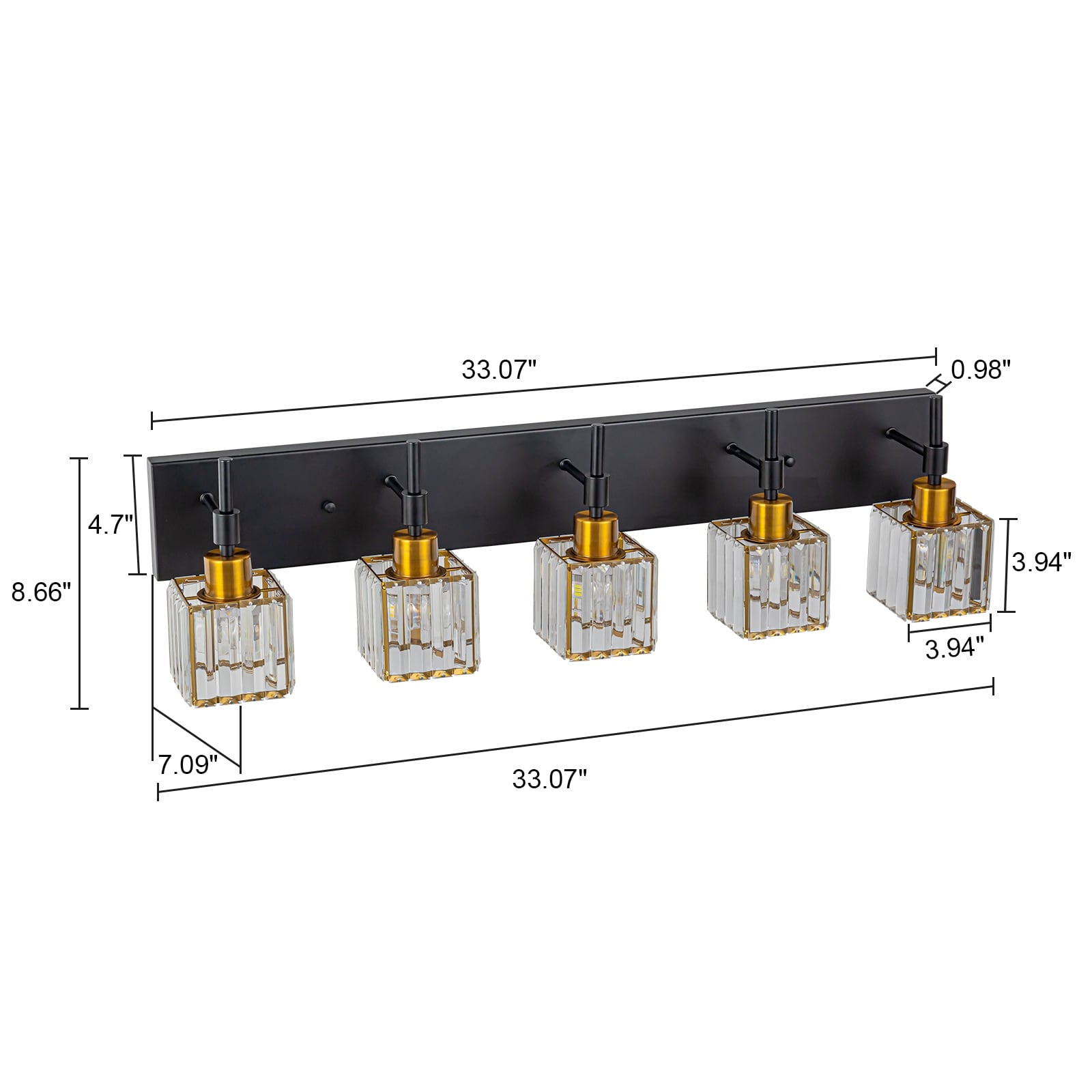 Luminaires de salle de bain en cristal à intensité variable Ora Modern sur miroir Glam Vanity Lights