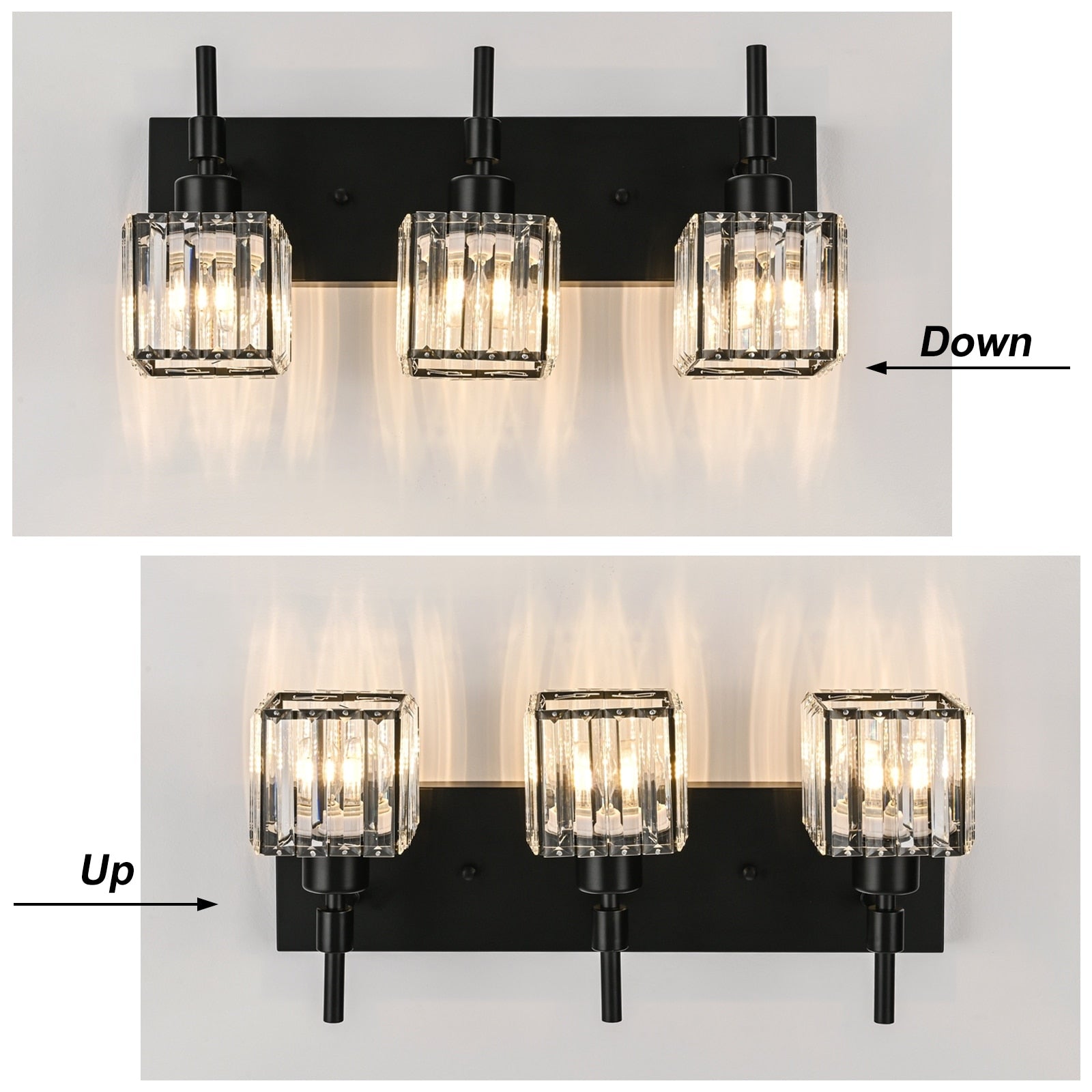 Luminaires de salle de bain en cristal à intensité variable Ora Modern sur miroir Glam Vanity Lights