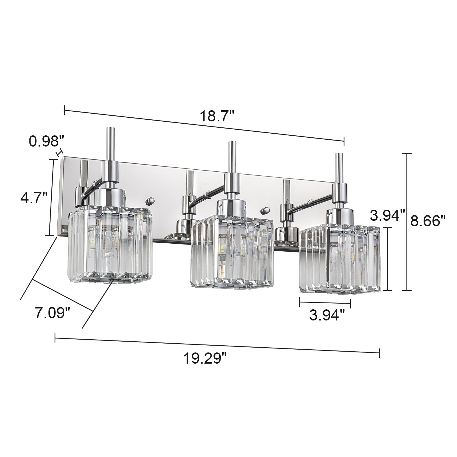 Luminaires de salle de bain en cristal à intensité variable Ora Modern sur miroir Glam Vanity Lights
