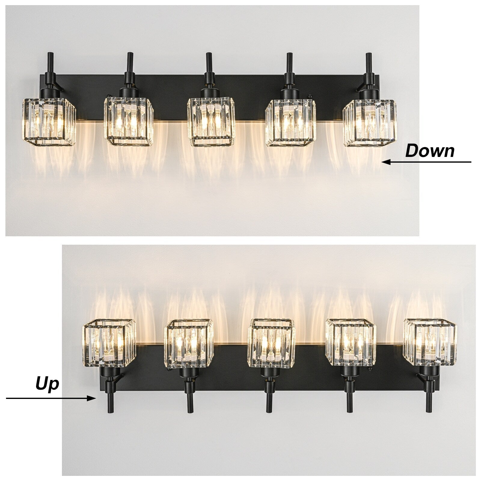 Luminaires de salle de bain en cristal à intensité variable Ora Modern sur miroir Glam Vanity Lights