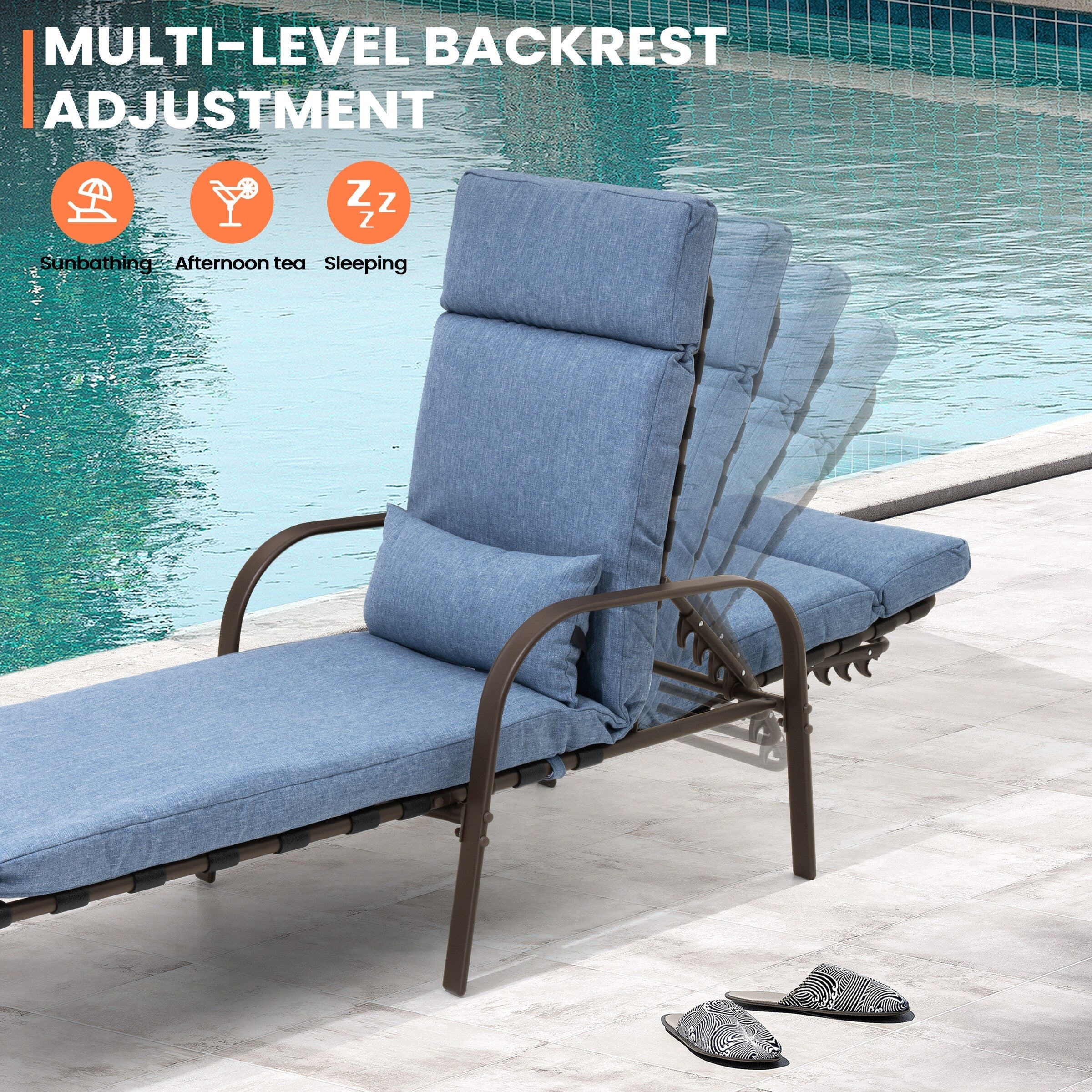 Chaise longue d'extérieur réglable avec coussin pour la plage et la piscine