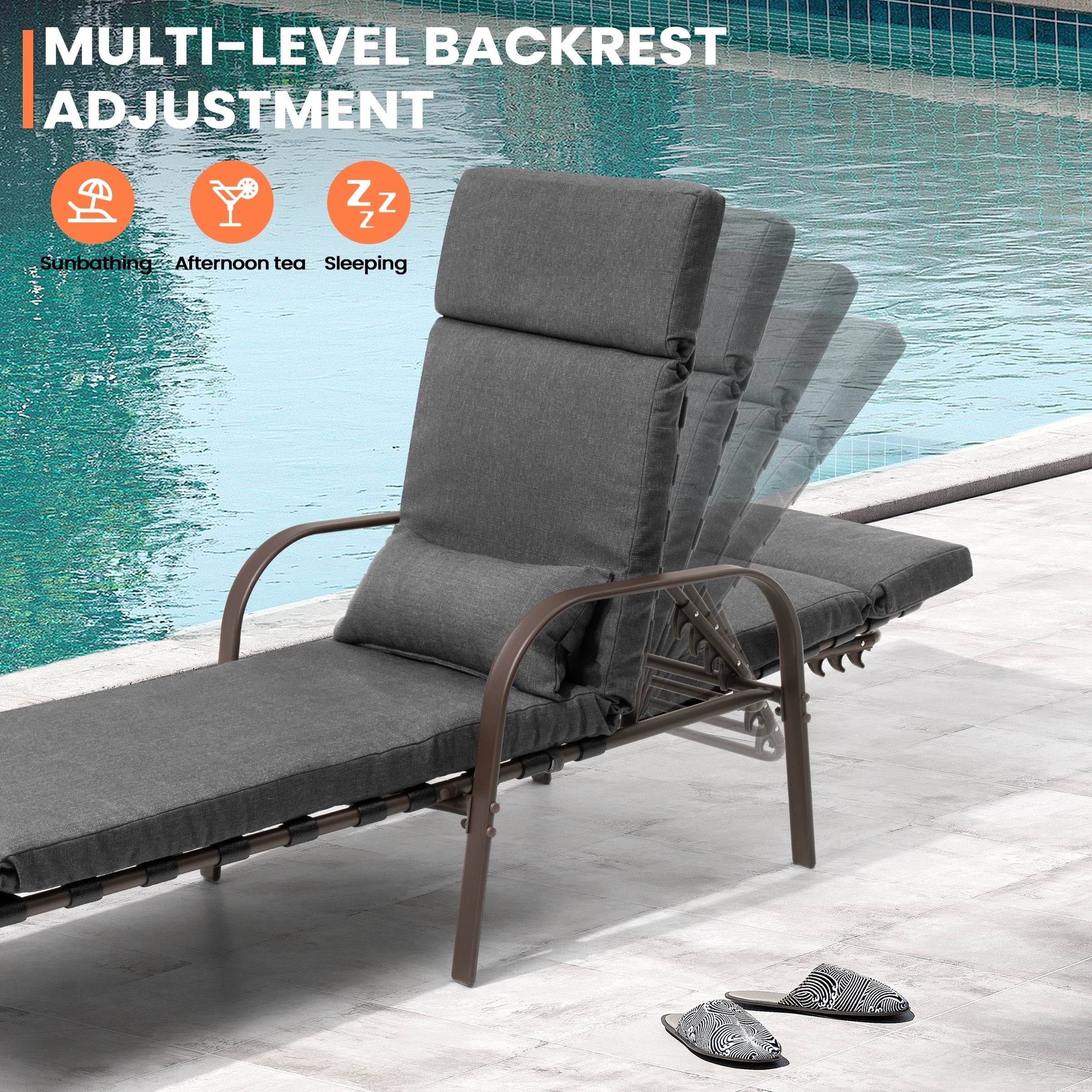 Chaise longue d'extérieur réglable avec coussin pour la plage et la piscine
