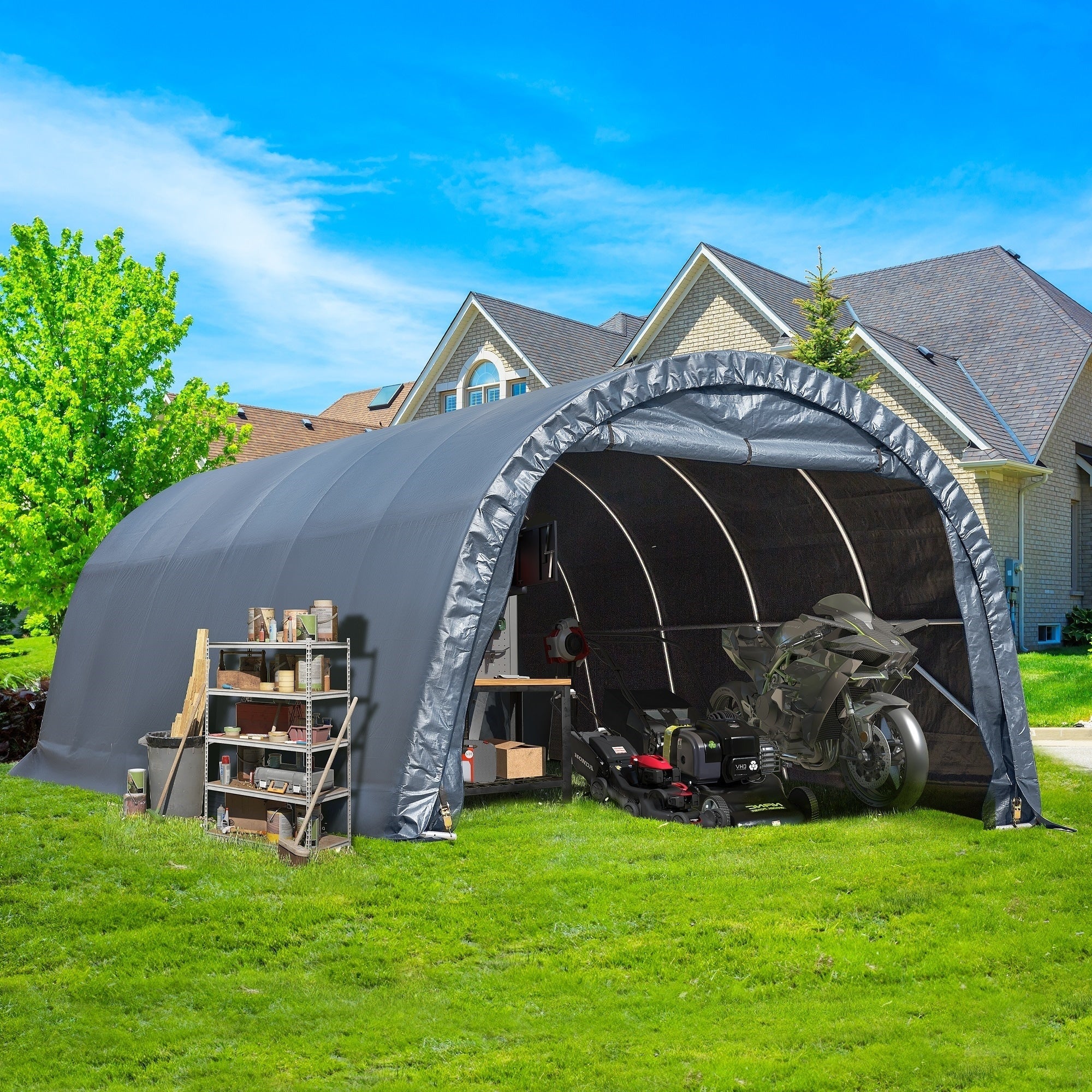Abri de jardin et abri d'auto extérieur : abri portable pour vélos, motos et rangement de jardin