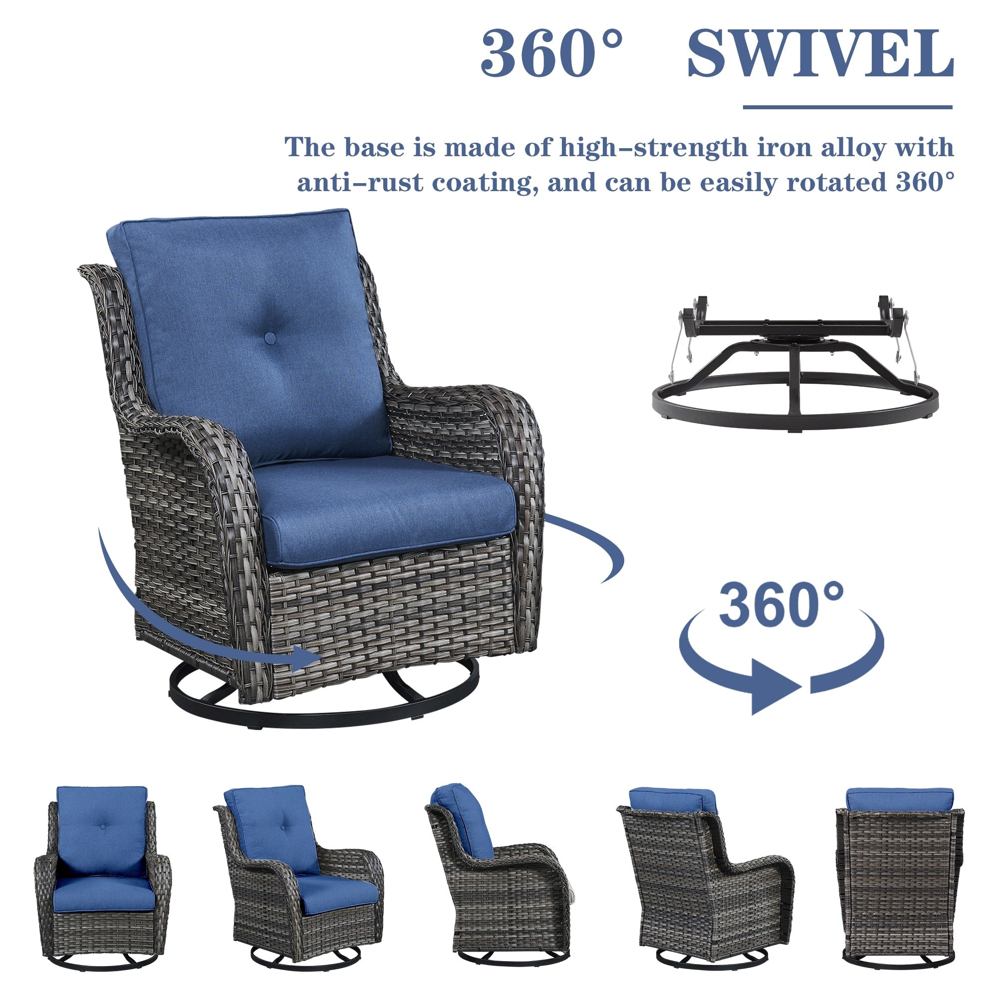 Chaises à bascule d'extérieur en osier Gymojoy avec base pivotante (lot de 2)