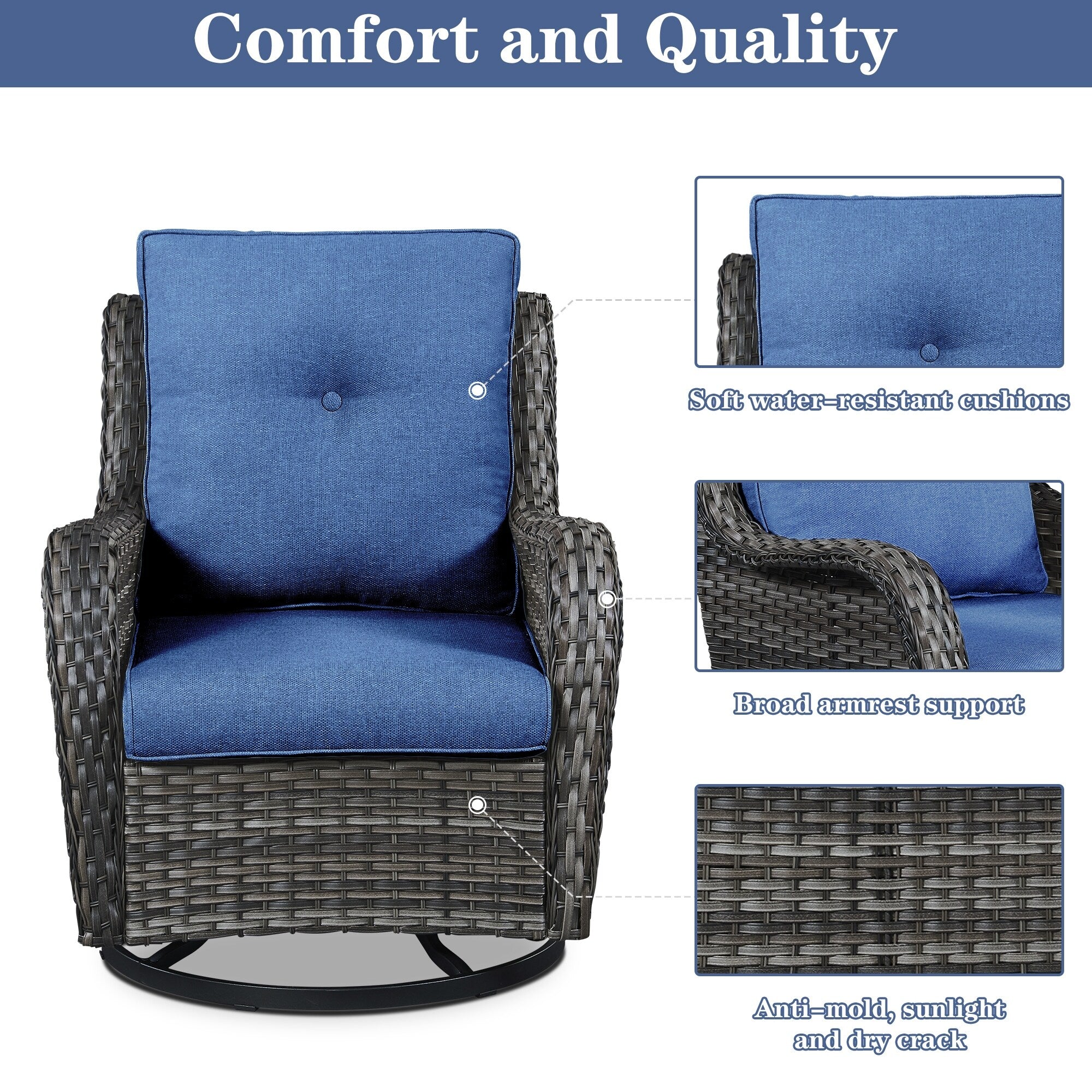 Chaises à bascule d'extérieur en osier Gymojoy avec base pivotante (lot de 2)